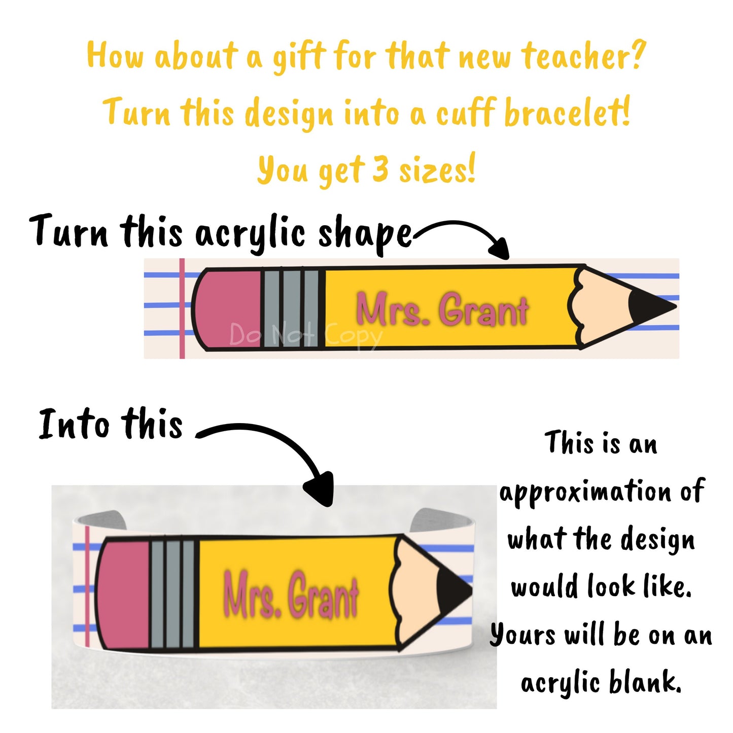 Teacher School Appreciation Bracelet Cuff Sublimation Designs - Teacher Gift - Small, Medium, Large PNG files - Customizable