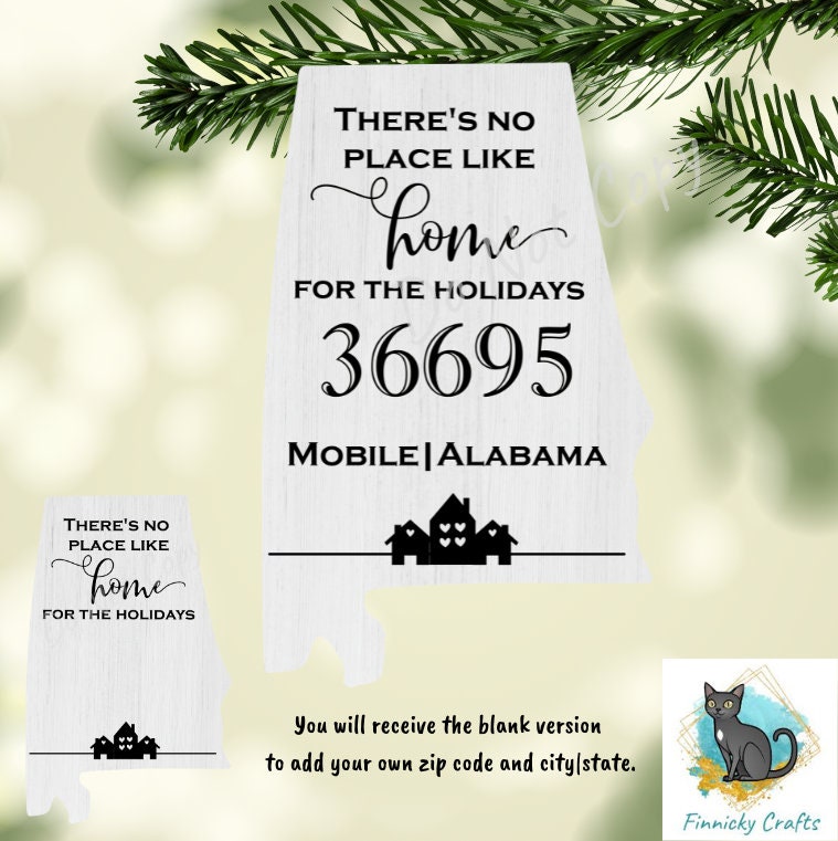 Customizable Alabama State Shape, Home for the Holidays, Zip Code, Sublimation, PNG, Digital Download, Door Hanger, Ornament