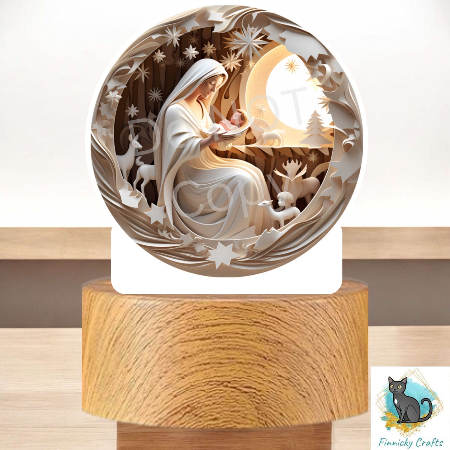 Christmas Mother and Child, Papercut, quilling, Round Light Base, PNG, Digital Download for Sublimation, Night Light