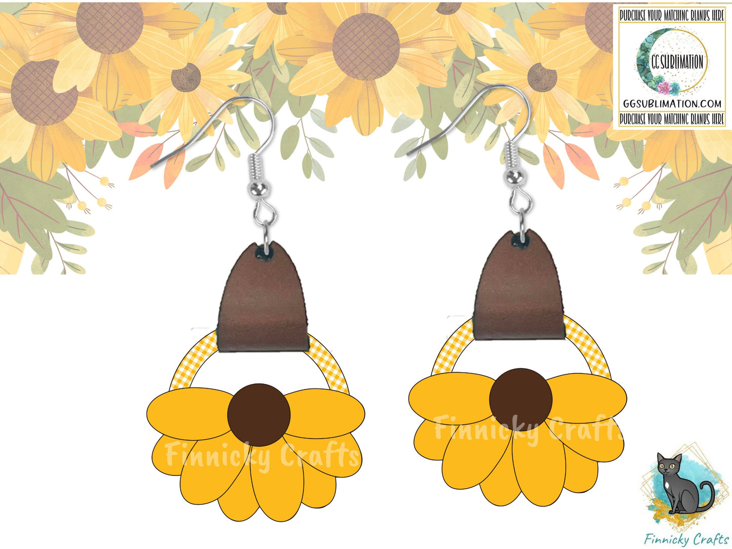 Sunflower Open Flower Shape png - Sublimation Designs - Earrings Png - Leather holder