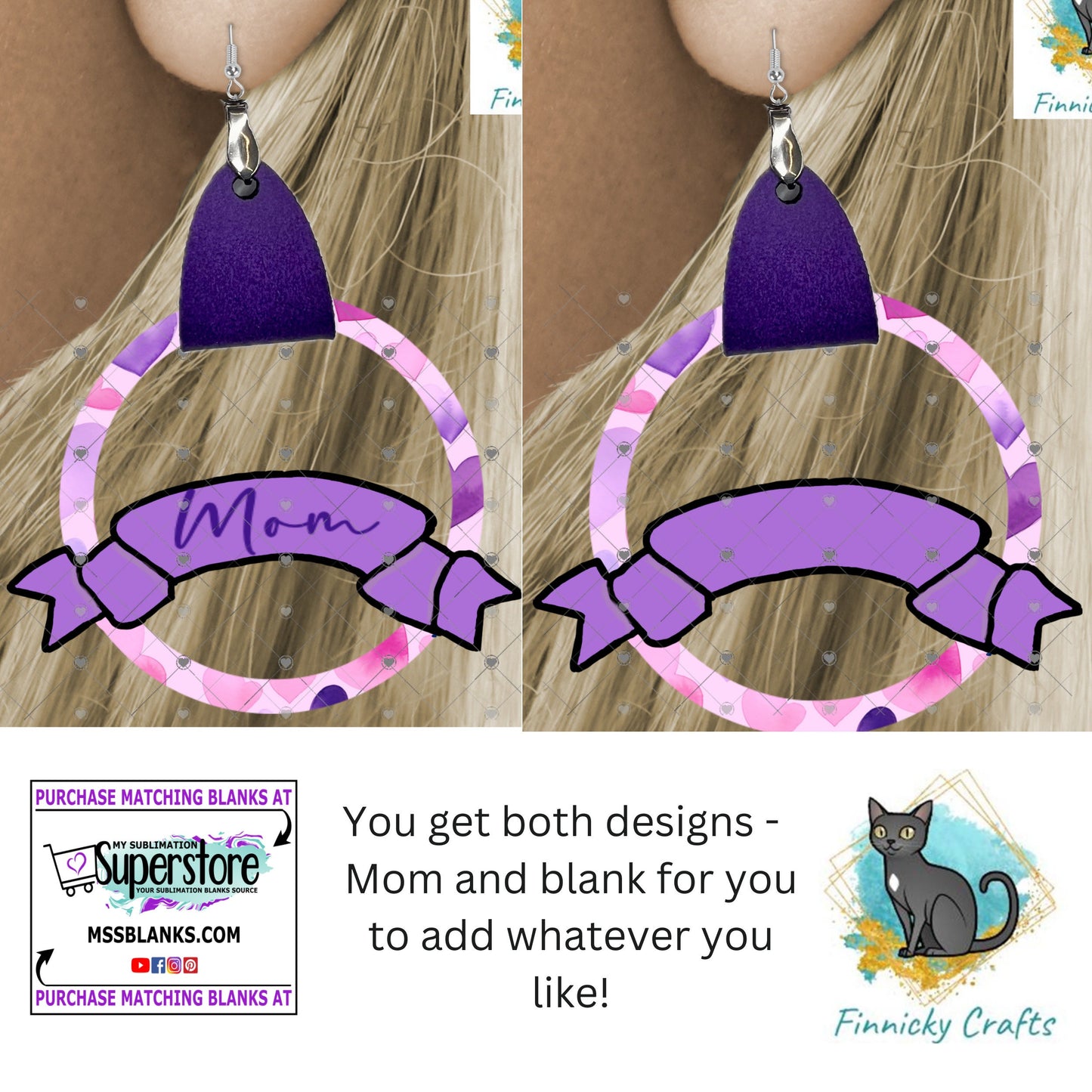 Customizable, Purple, Mom, Mother's Day, Leather Ribbon Earrings PNG, Earring Design, Sublimation Leather Earring.