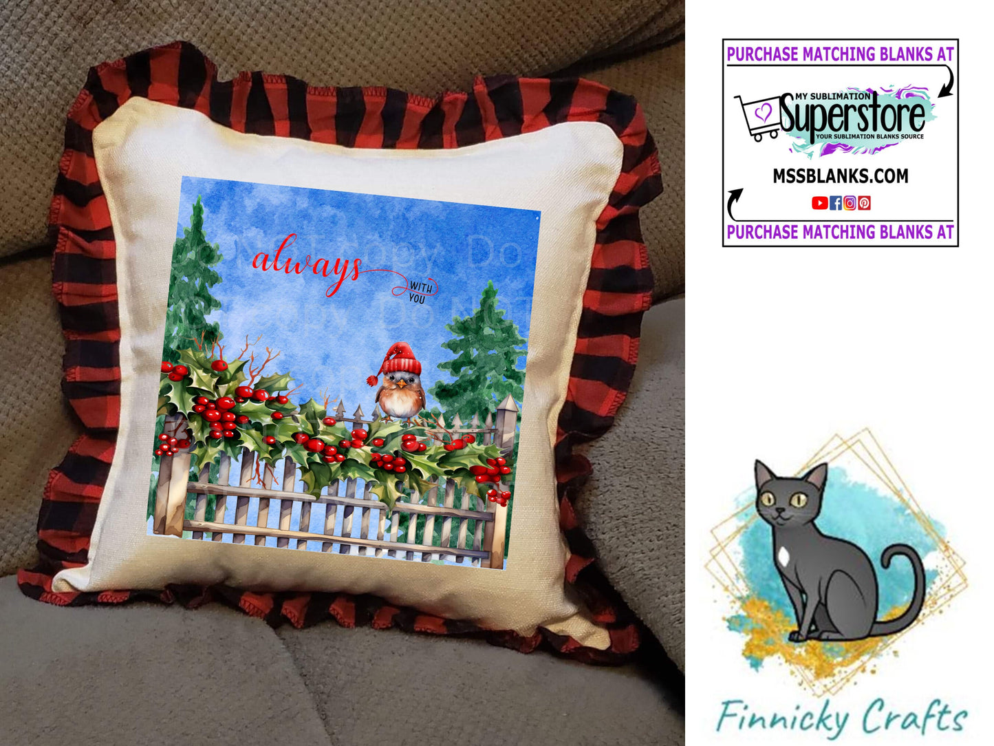 Always with you, Square Christmas Sign PNG, Digital Download for Sublimation, Door Hanger, Earrings, Ornament, Badge Reel, Keyring