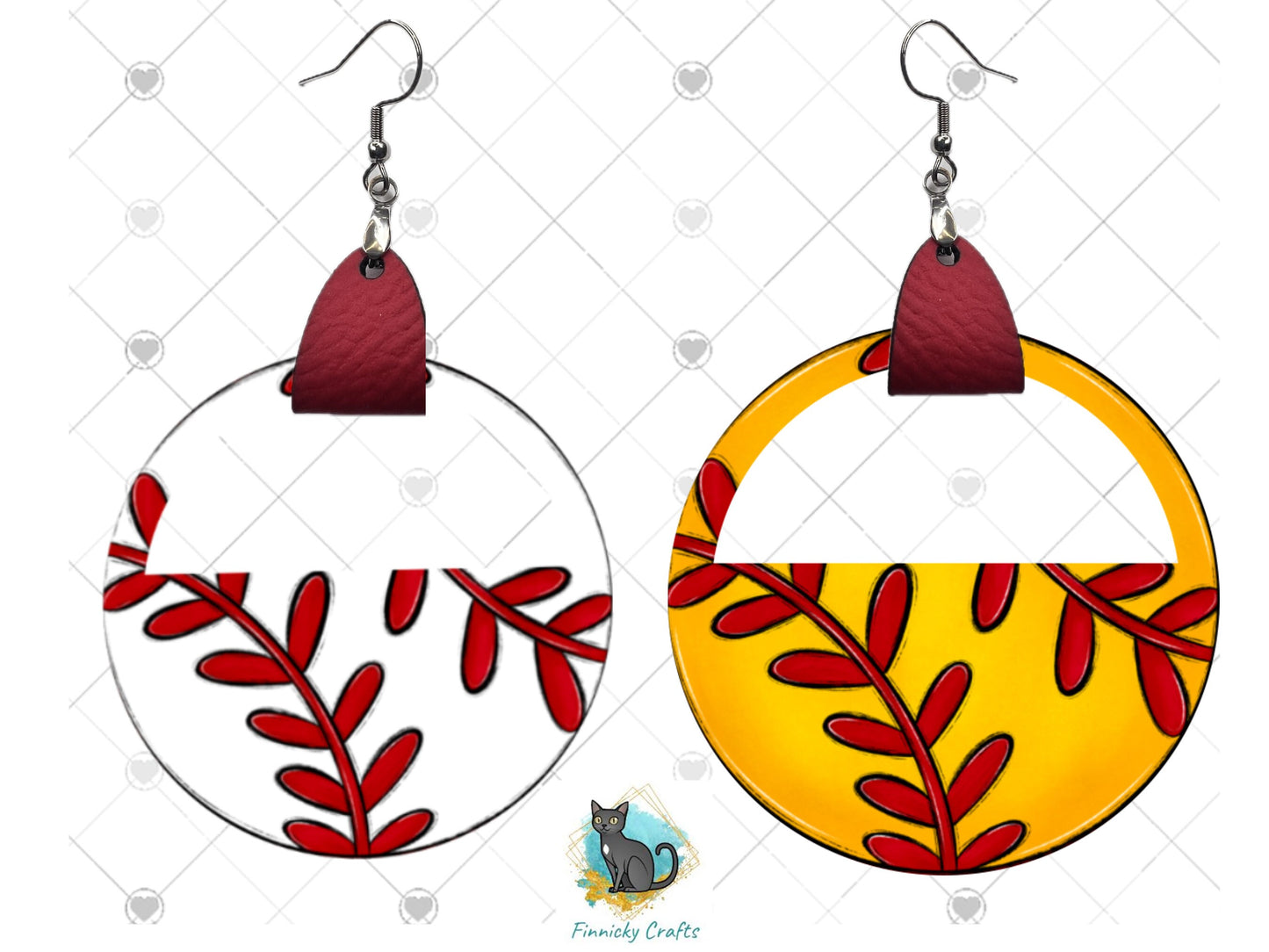 Leather Baseball/Softball Earring PNG, Earring Design, Sublimation Leather Earring.