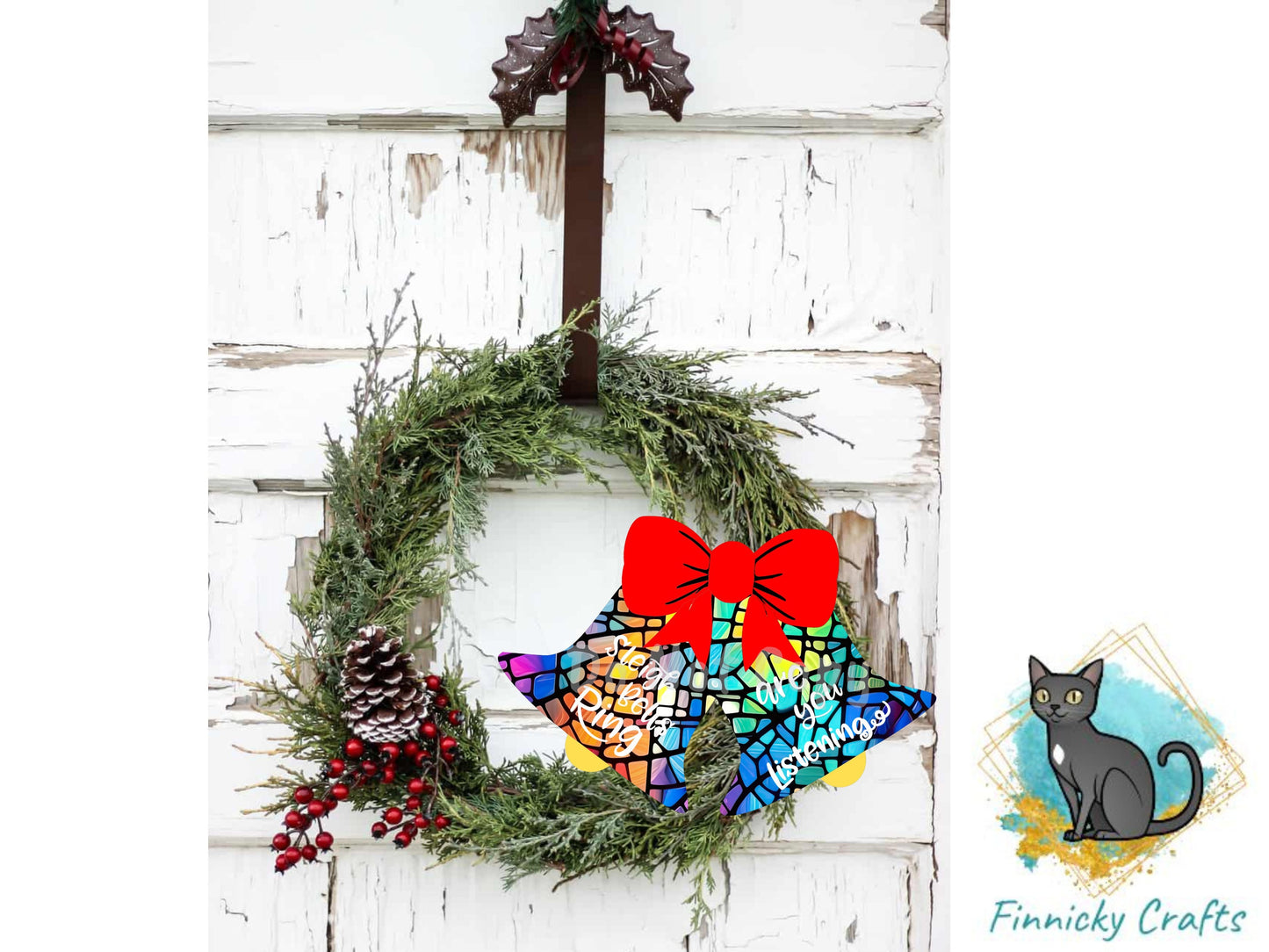 Christmas Bells, Sleigh Bells, Stained Glass, Sublimation, Digital, PNG, Design, Download Only, Ornament, Decoration, Sign, earrings