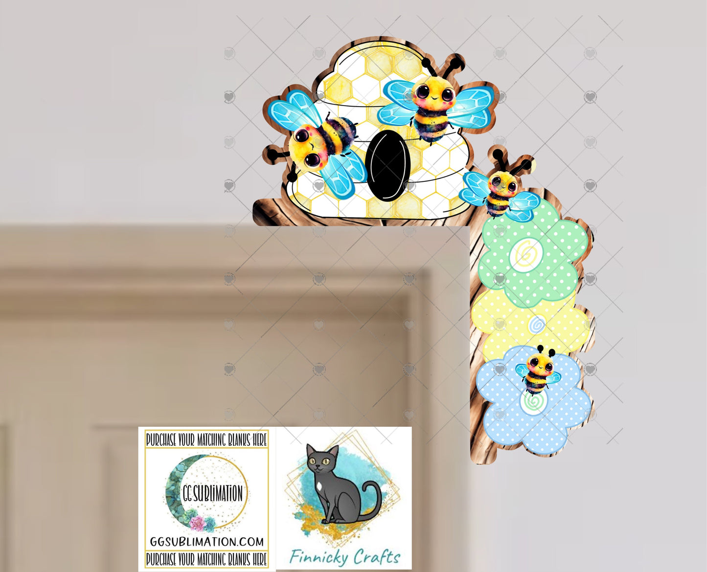 Honeybee House Corner Door Sitter- Door Topper - Decoration - Gift - PNG Digital Download for Sublimation - Over-the-door