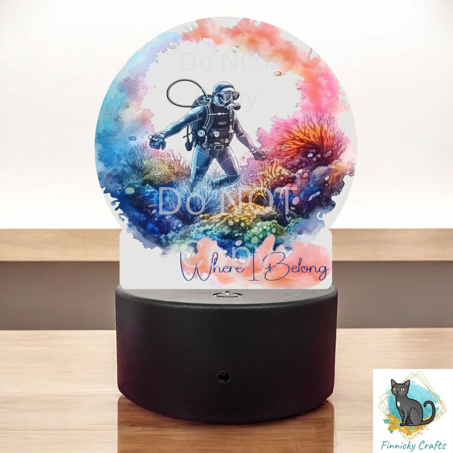 Scuba Diving, Where I Belong, Round Light Base Acrylic, Decor, Sublimation, Digital, PNG, Design, Acrylic, Nightlight