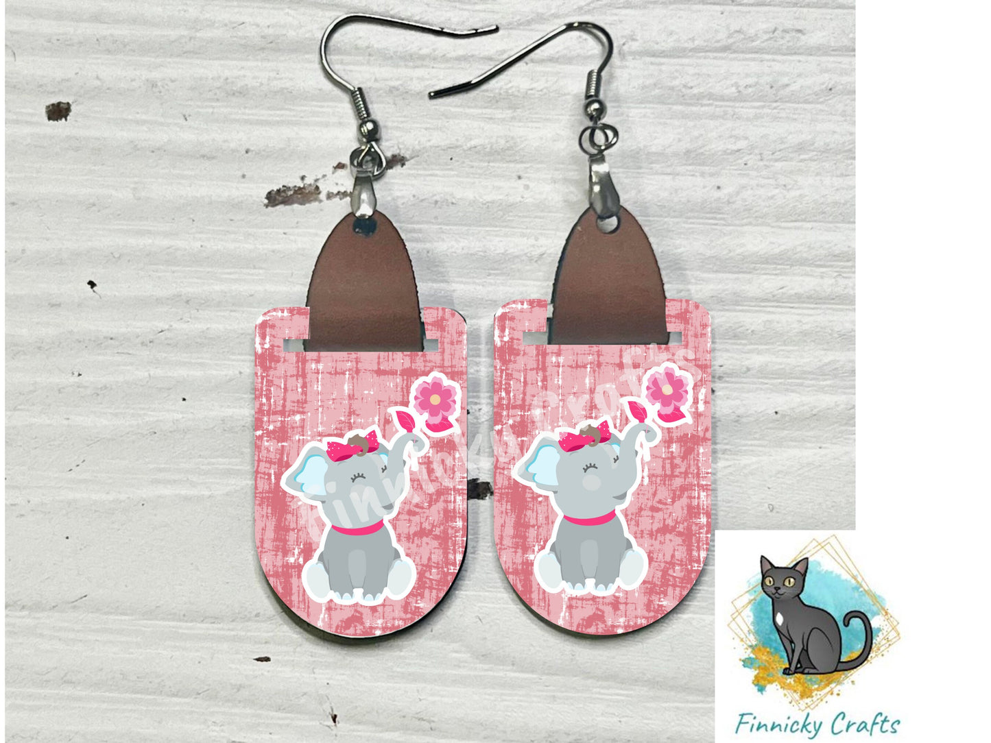 Valentine's Day Elephant Earring PNG Sublimation Design, Oval with Leather, Instant Digital Download, Personal and Commercial Use