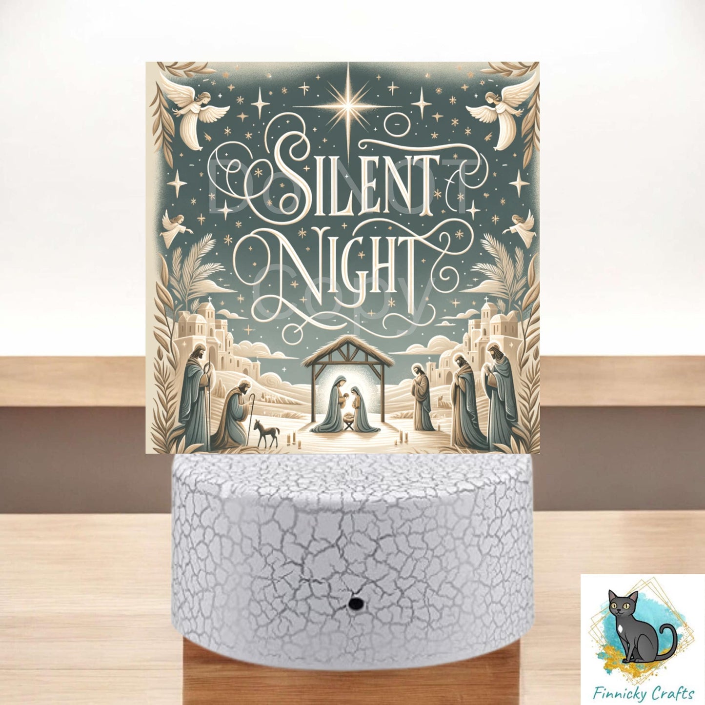 Silent Night Square Light Base, Nightlight, Decoration, Sleigh, Sublimation, Digital, PNG, Design, Download, Winter Scene, Christmas