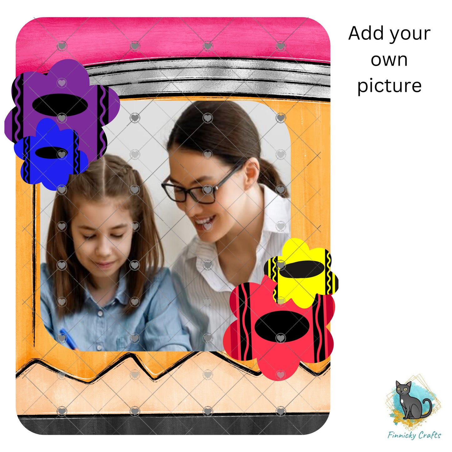 Flower Sign, Pencil Crayon Picture Frame Sublimation Sign, Teacher Appreciation Digital Sign