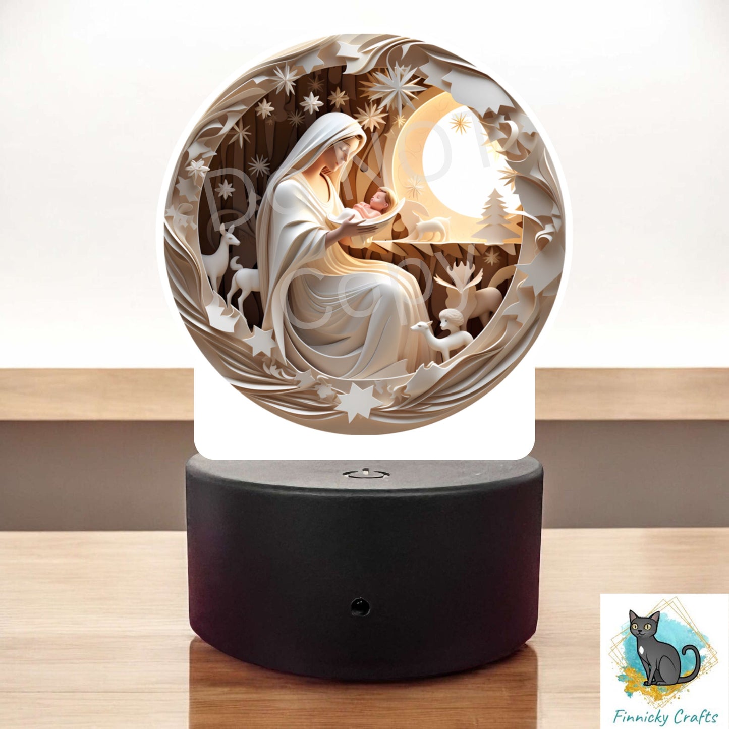 Christmas Mother and Child, Papercut, quilling, Round Light Base, PNG, Digital Download for Sublimation, Night Light