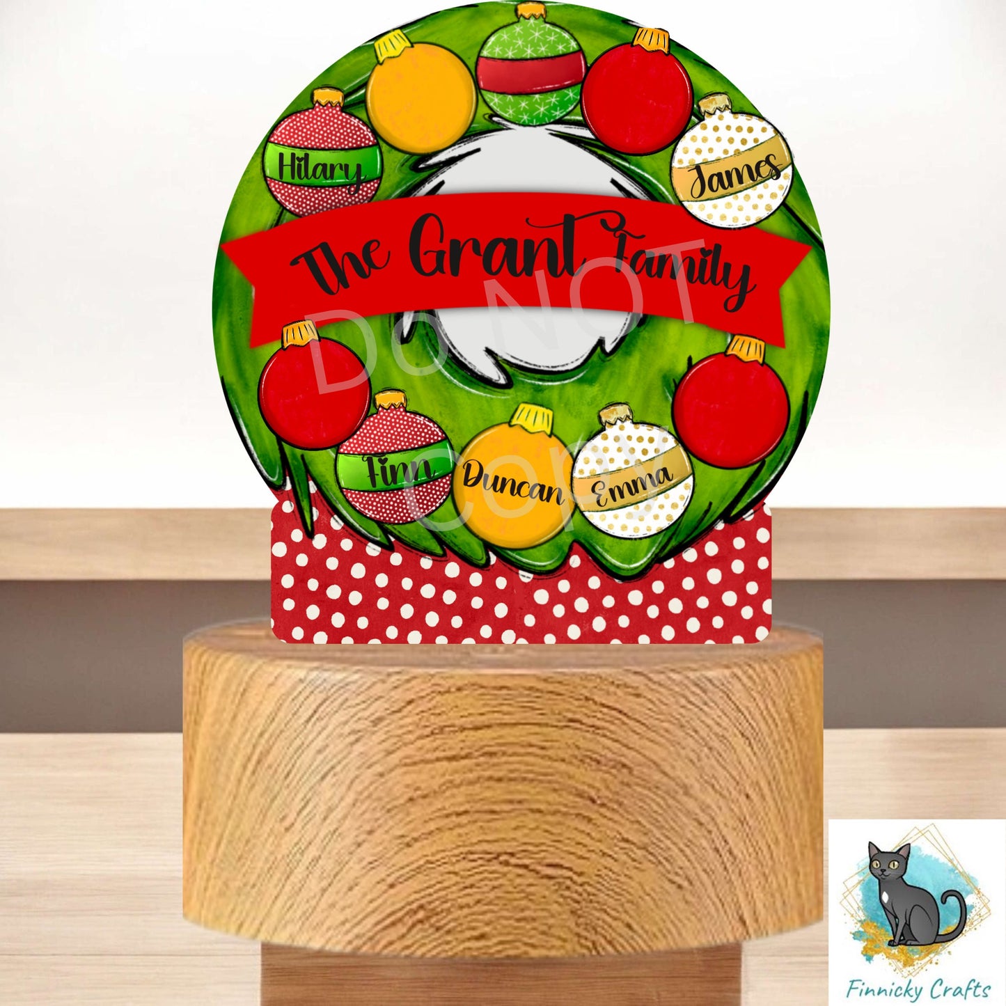 Personalizable Christmas Wreath, Round Light Base Acrylic, Sign, Sublimation, Digital, PNG, Design, Acrylic, Nightlight
