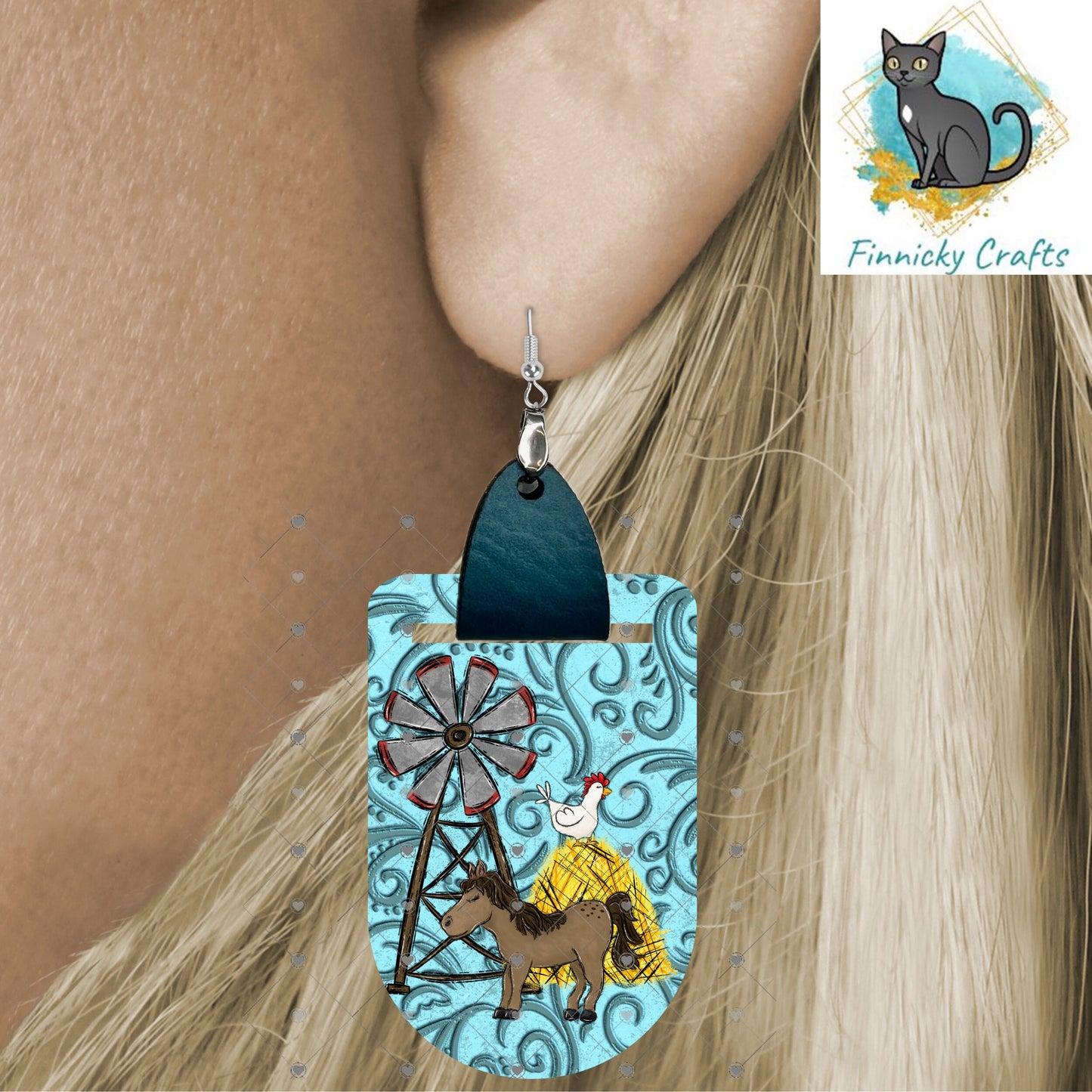 Leather Oval Western Earrings PNG, Barn, Cow, Horse, Cowboy Boots Earrings Design, Sublimation Leather Earring.
