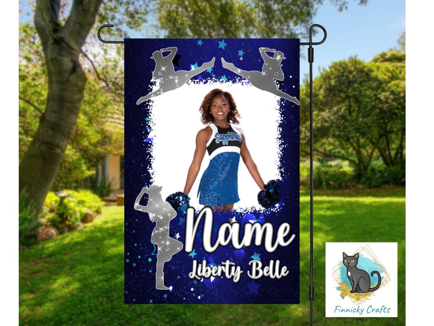 Blue Drill Team Garden Flag- Football Field - Elementary/Grammar, Middle/Junior, High, College, University