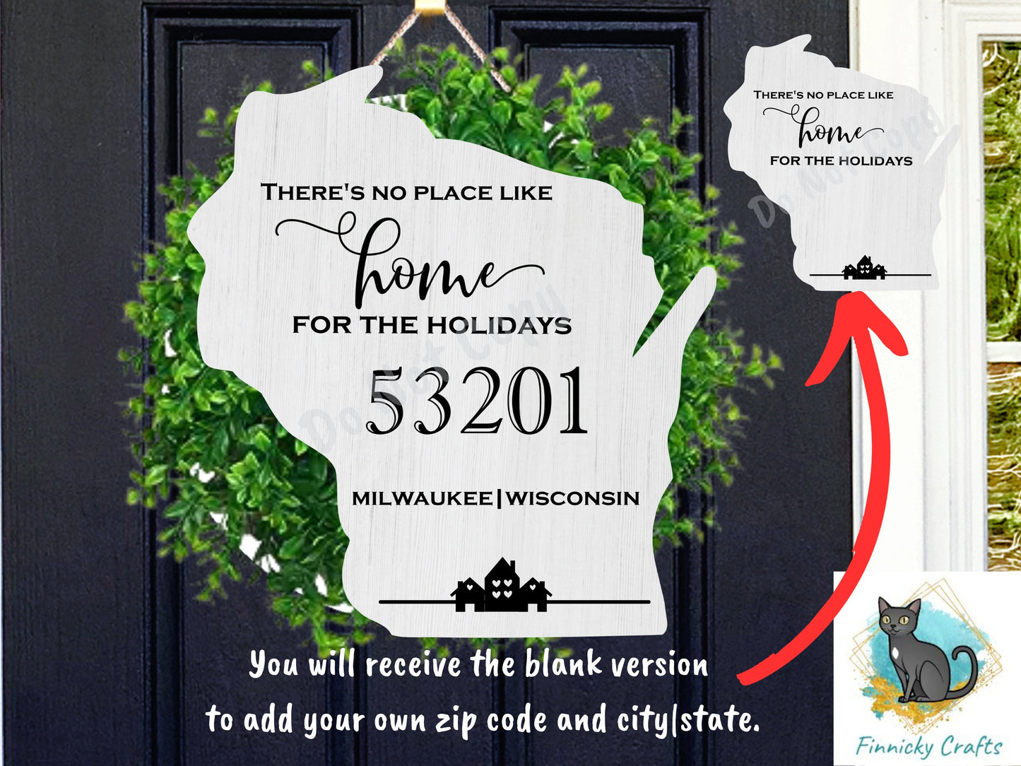 Customizable Wisconsin State Shape, Home for the Holidays, Zip Code, Sublimation, PNG, Digital Download, Door Hanger, Ornament