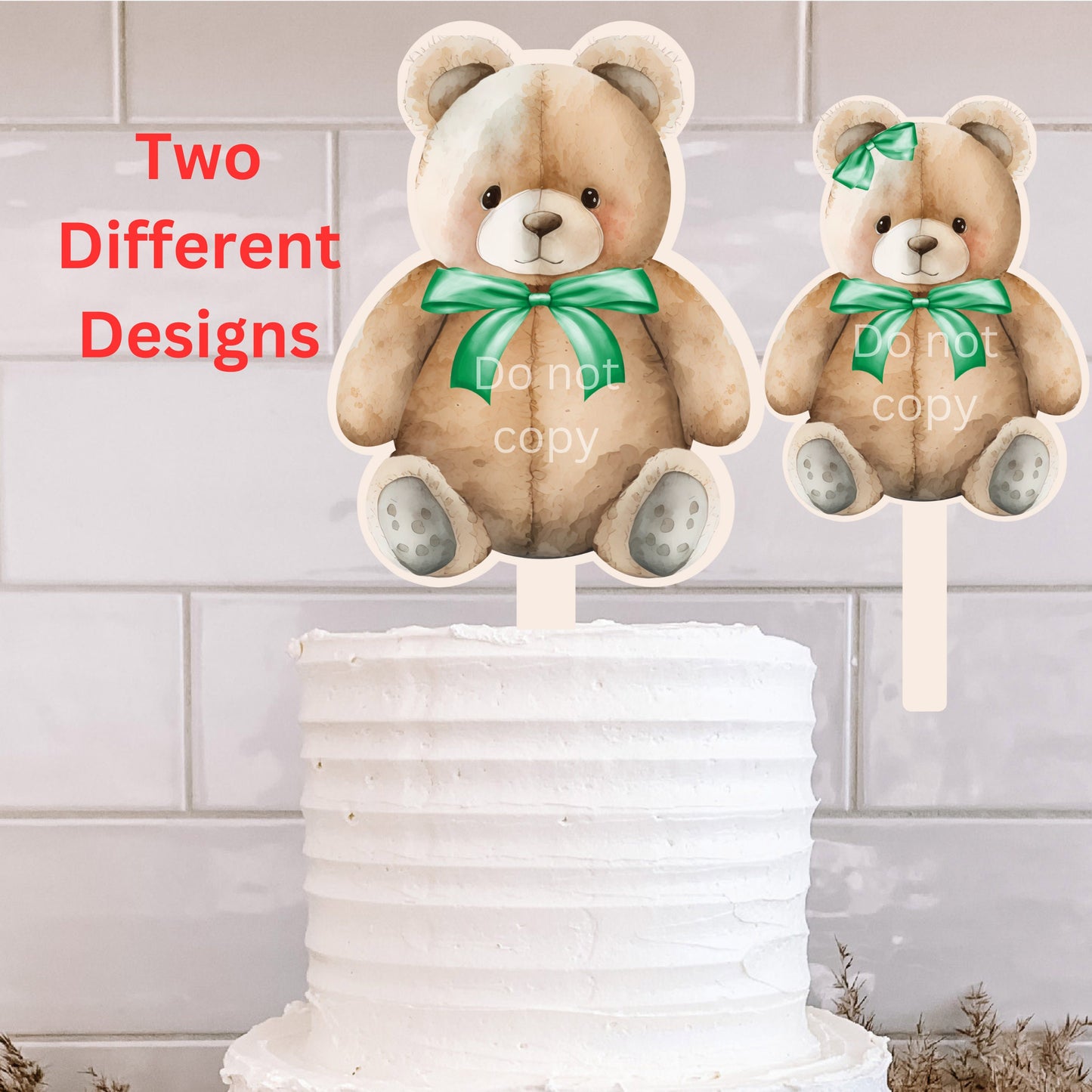 Teddy Bear with bows Cake Topper Bundle - 6 designs total - Sublimation Design - green, purple, yellow png, Acrylic Sublimation, decoration