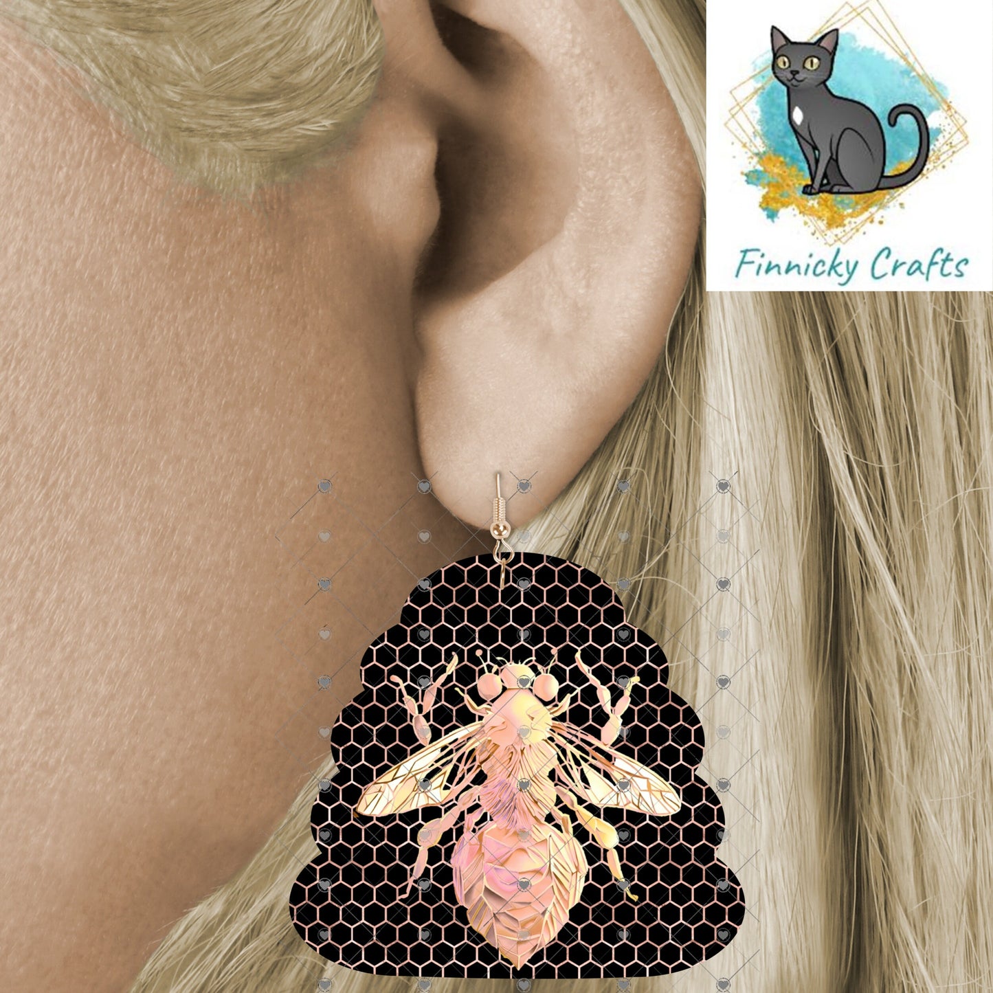 Beehive Shape Earrings Bundle, Rose Gold Bees, PNG File For Sublimation Design, Digital Download, Sign , Keychain / Badge Reel Sublimation