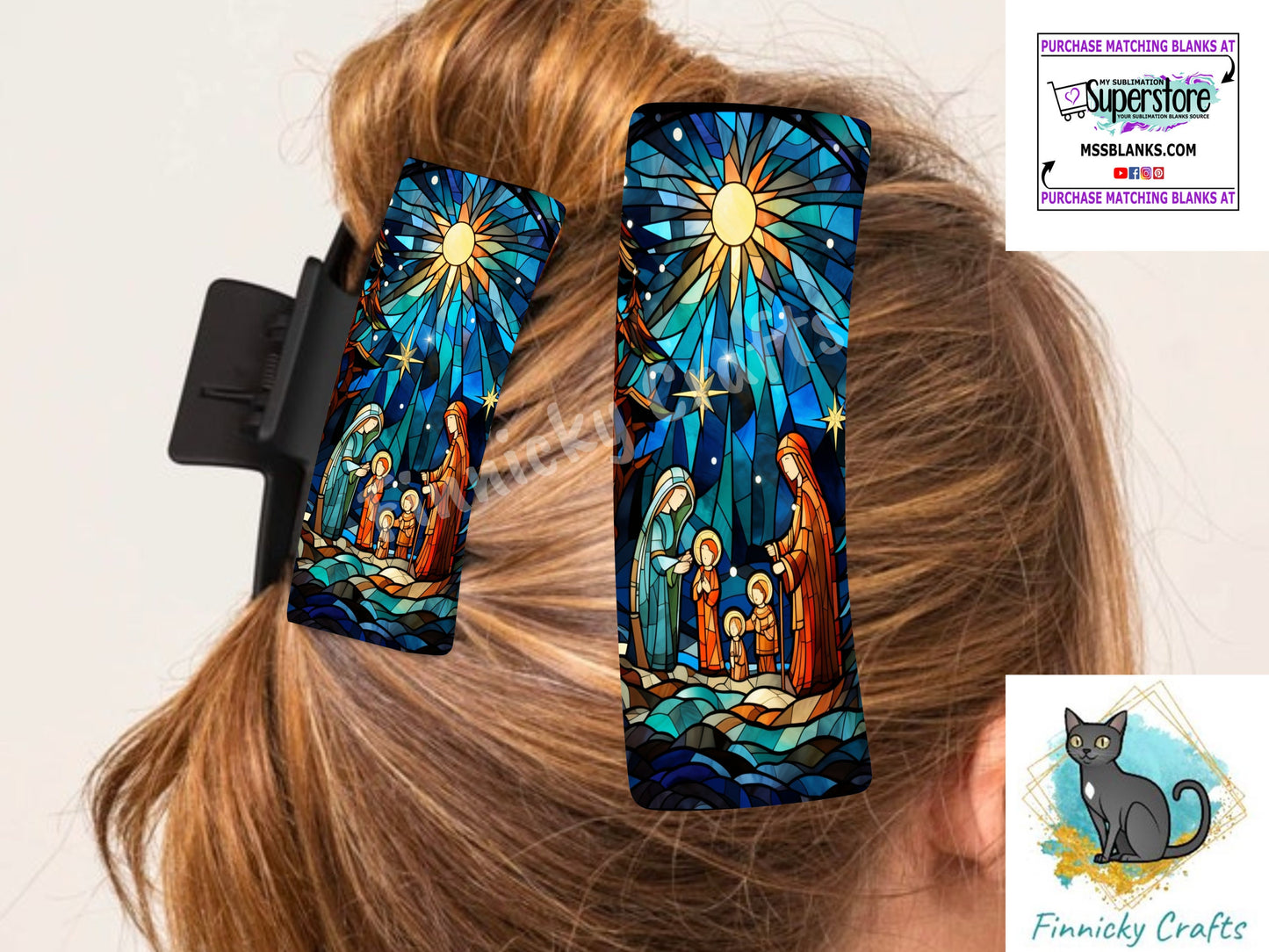 Stained Glass Nativity Large hair clip, small hair clip, sublimation, png, digital designs
