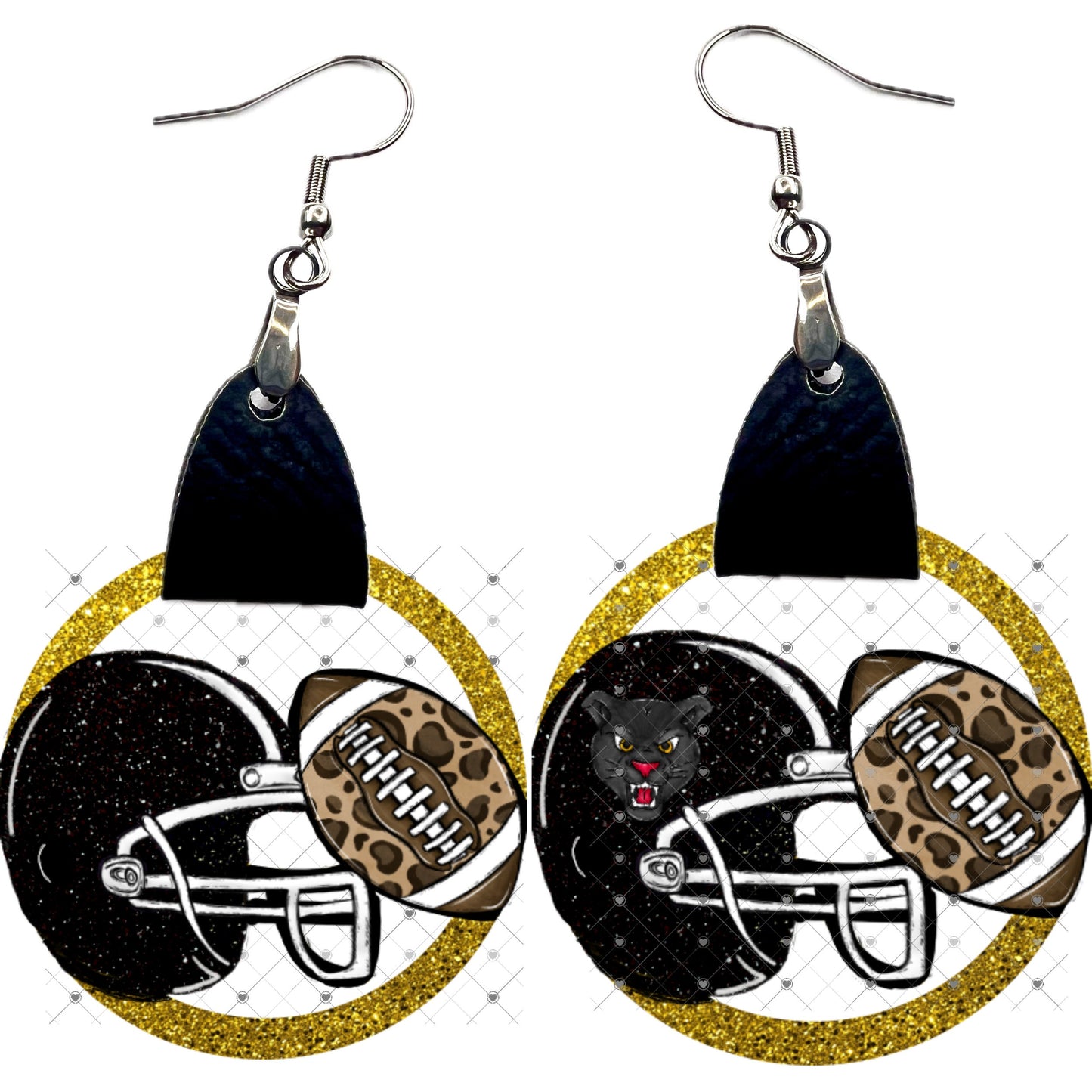 Black Gold Leather Panther Leopard and blank Football Helmet Glitter-look Png Sublimation Designs -Earrings Digital Download