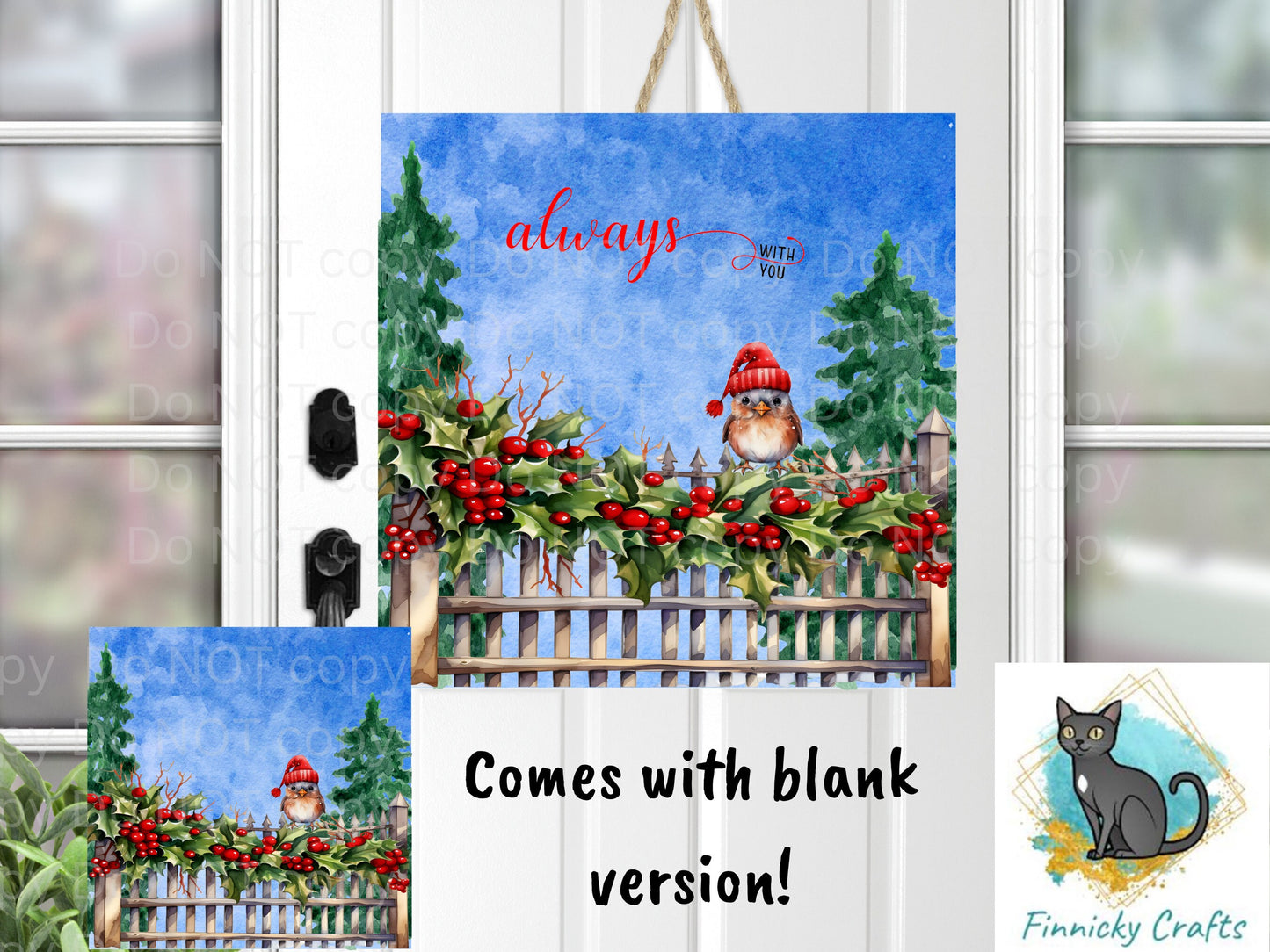 Always with you, Square Christmas Sign PNG, Digital Download for Sublimation, Door Hanger, Earrings, Ornament, Badge Reel, Keyring
