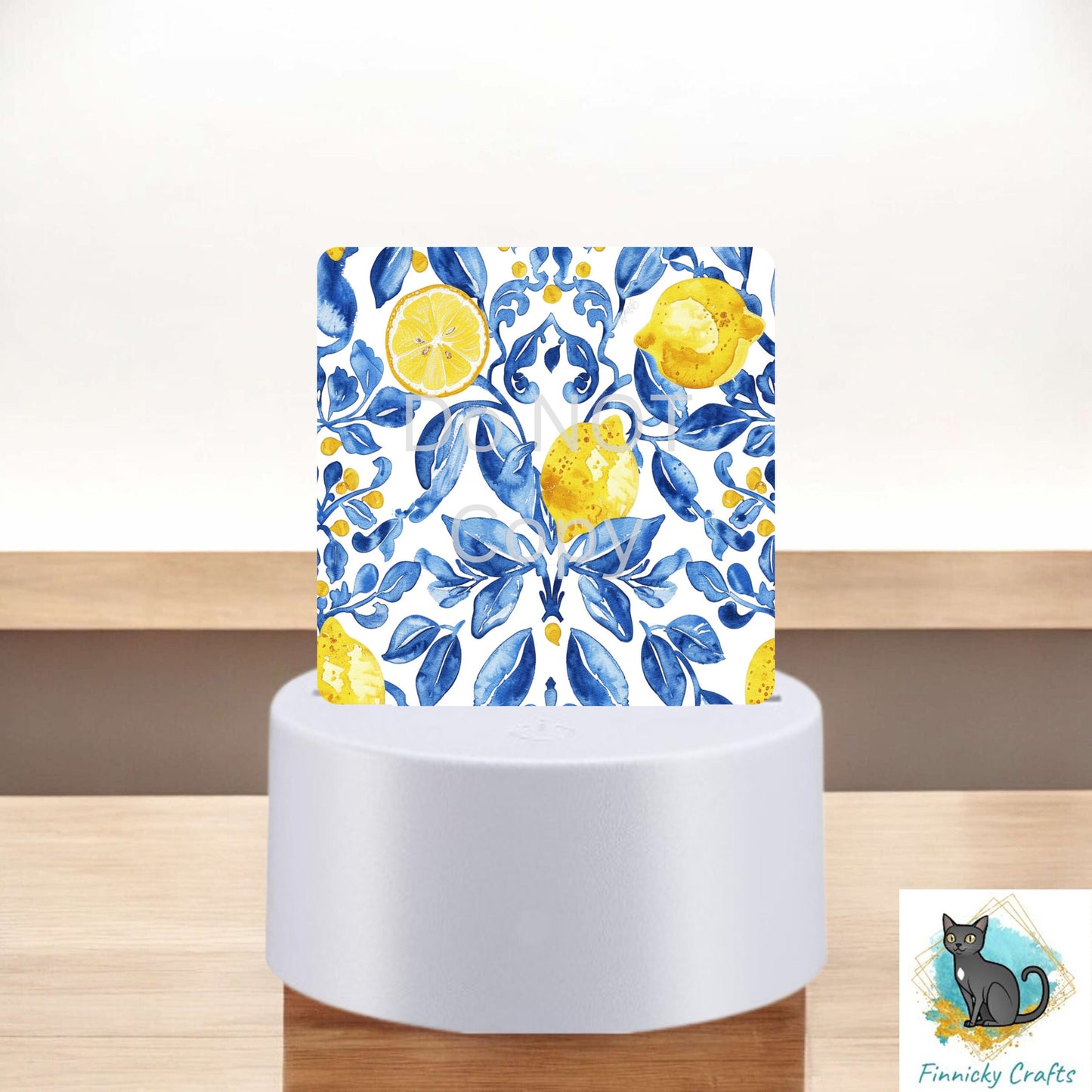 Mediterranean tiles and lemons png - Sublimation Designs - Square Acrylic - Light Base - Home Decor - Night Light - Kitchen - Words & blank