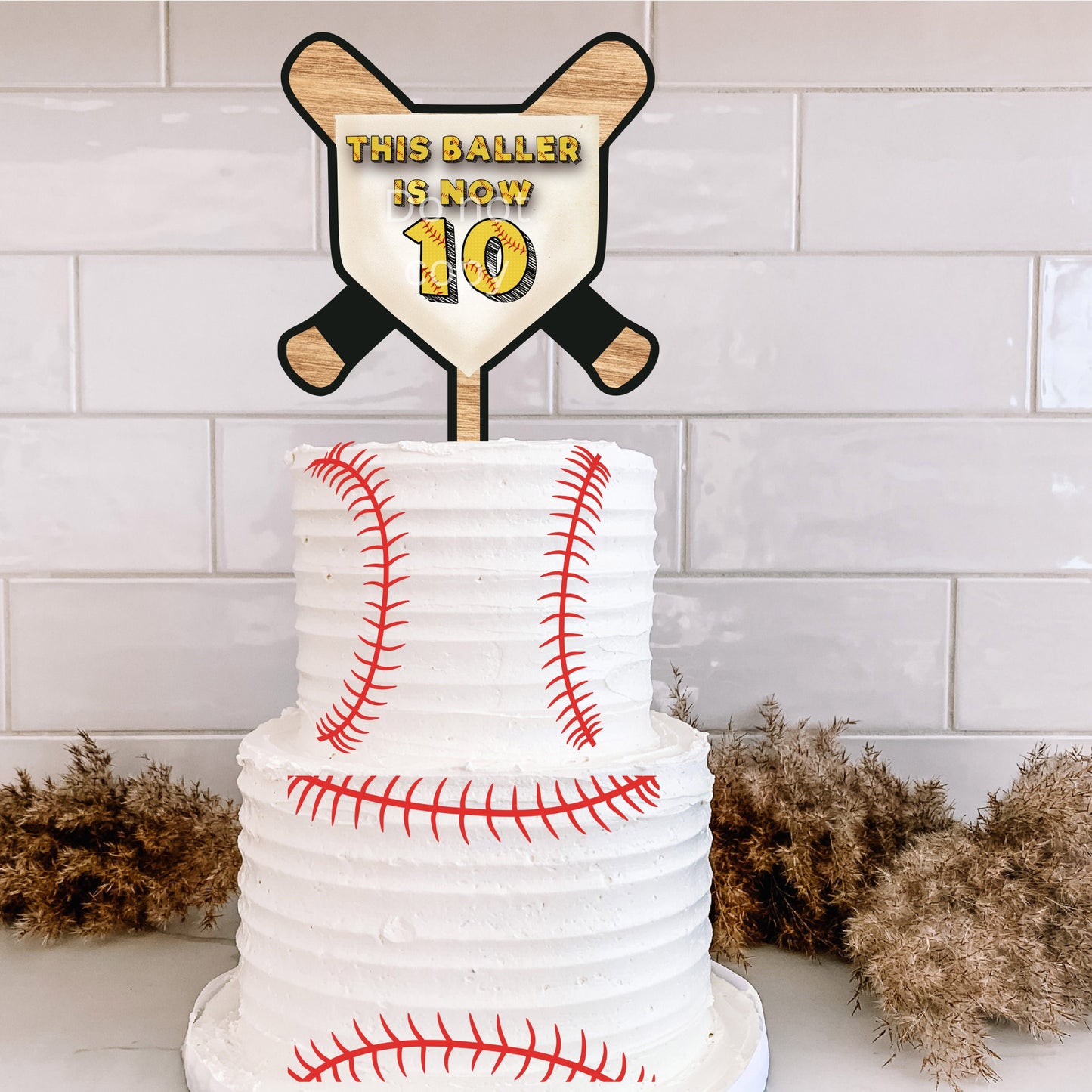 Softball Cake Topper Bundle Sublimation Design, Customizable Cake Topper, Add Age, Includes blank base & numbers, Dirty Plate, celebration