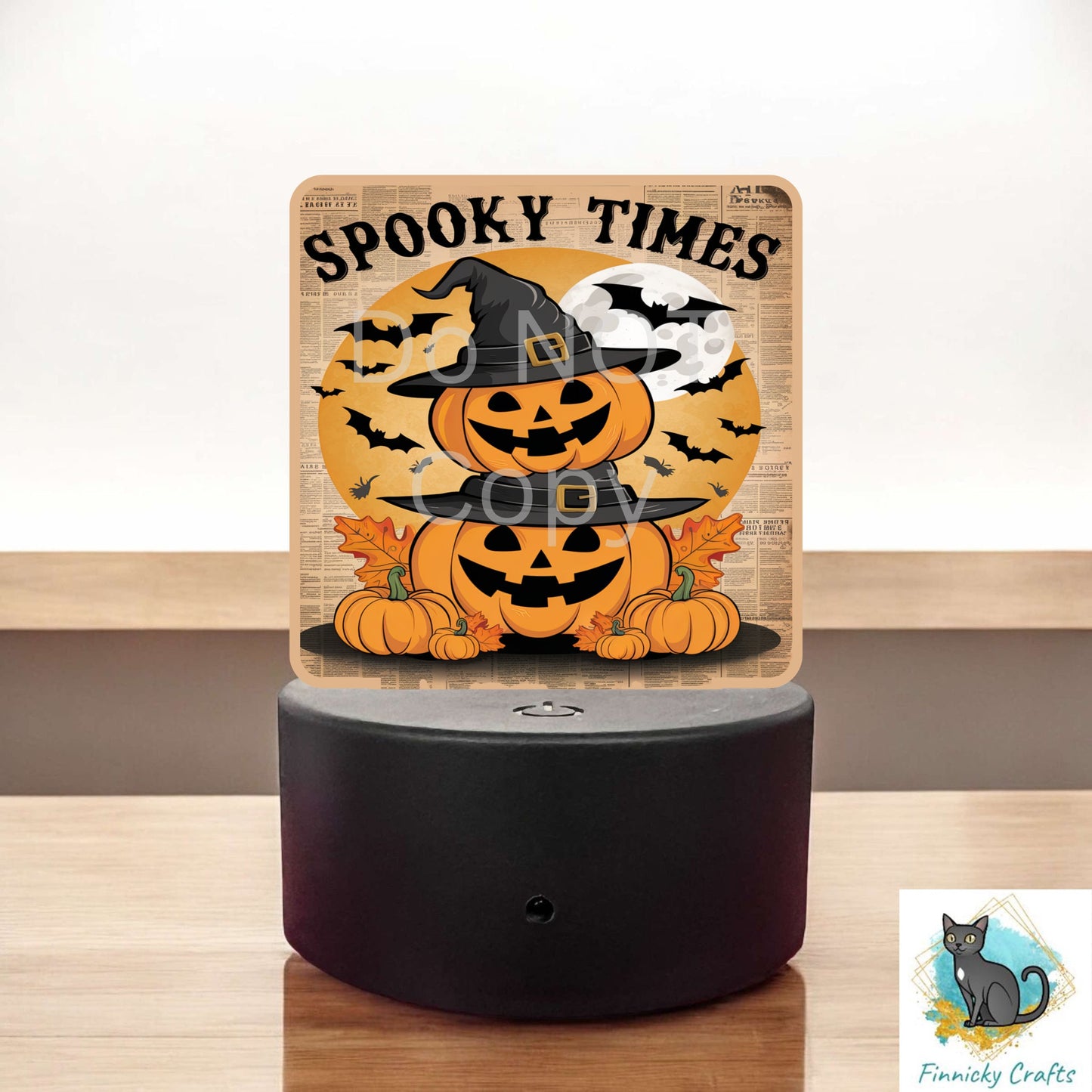 Stacked Pumpkins Newspaper png - Sublimation Designs - Square Acrylic - Light Base - Home Decor - Night Light - Spooky Times
