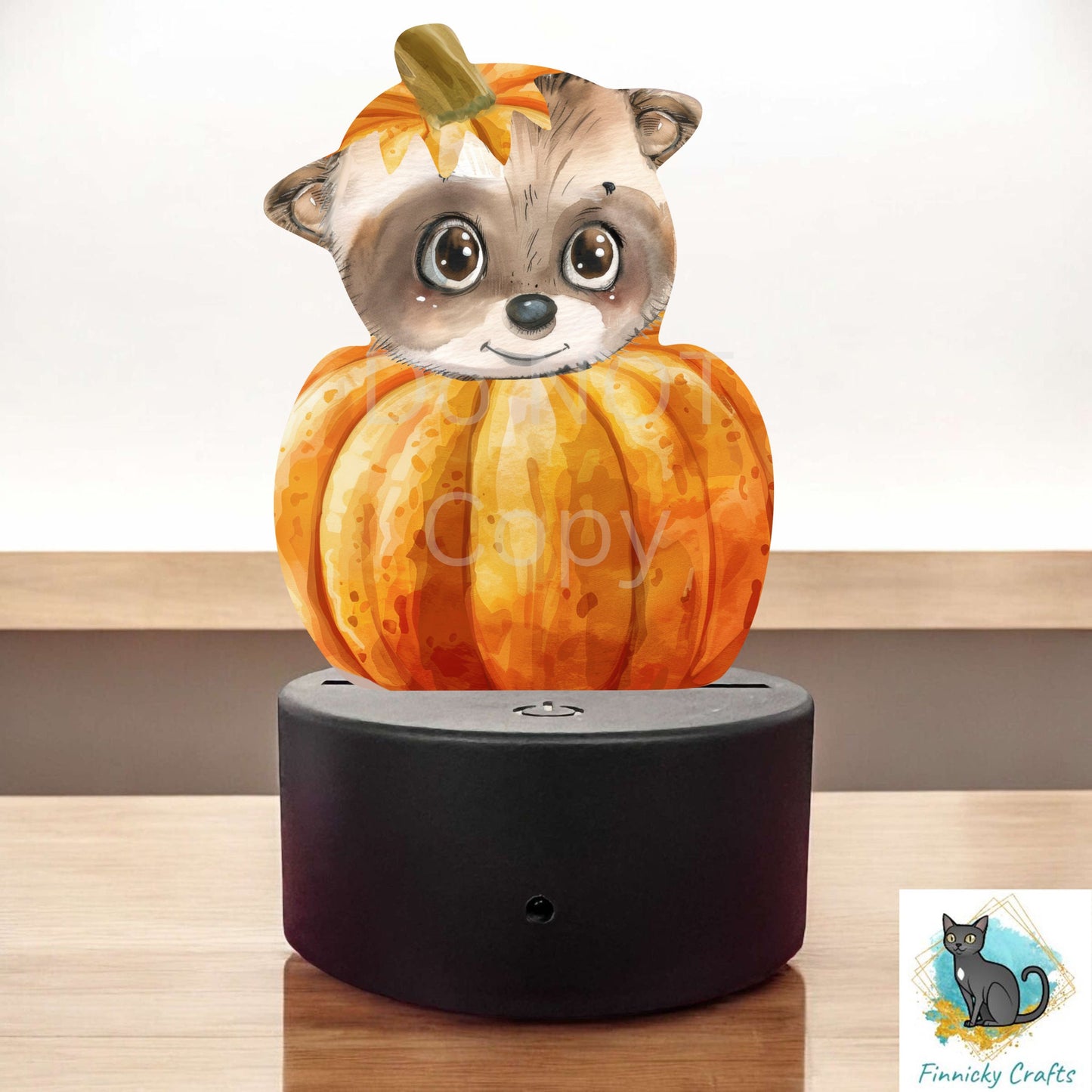 Raccoon in Pumpkin png - Sublimation Designs - Acrylic Light Base - Halloween Decor - Jack O'Lantern, Night Light