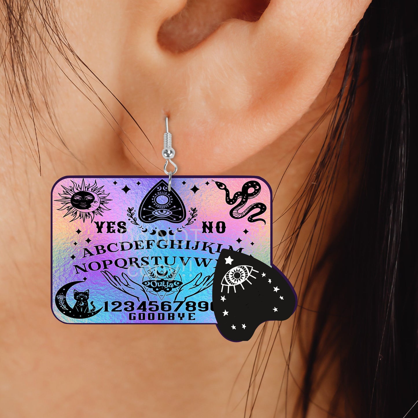 Ouija Board and planchette - Sublimation Digital Design Bundle - MDF, Acrylic, Glitter Acrylic - Earrings, Sign, Nightlight, Bag Charm