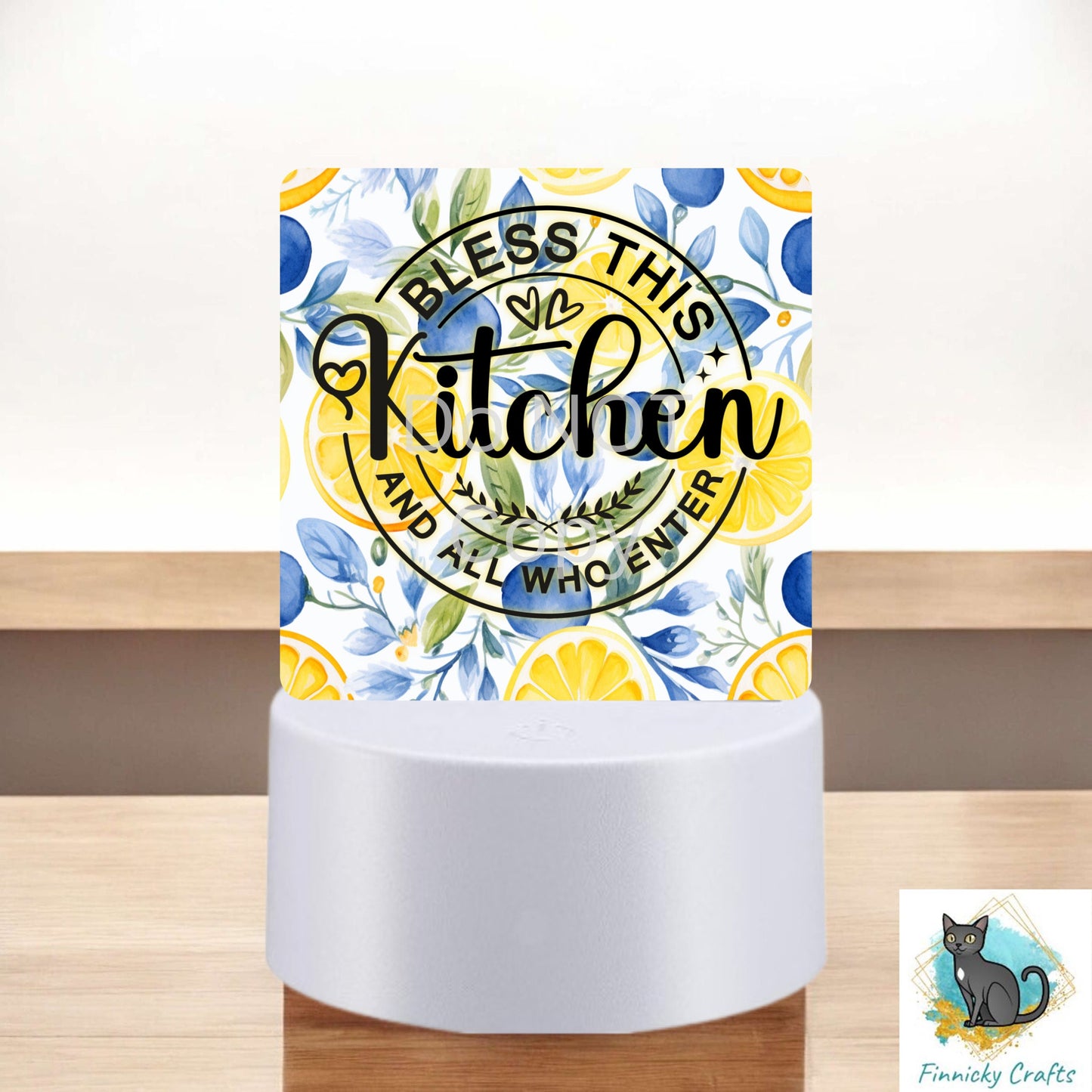 Mediterranean tiles and lemons png - Sublimation Designs - Square Acrylic - Light Base - Home Decor - Night Light - Kitchen - Words & blank
