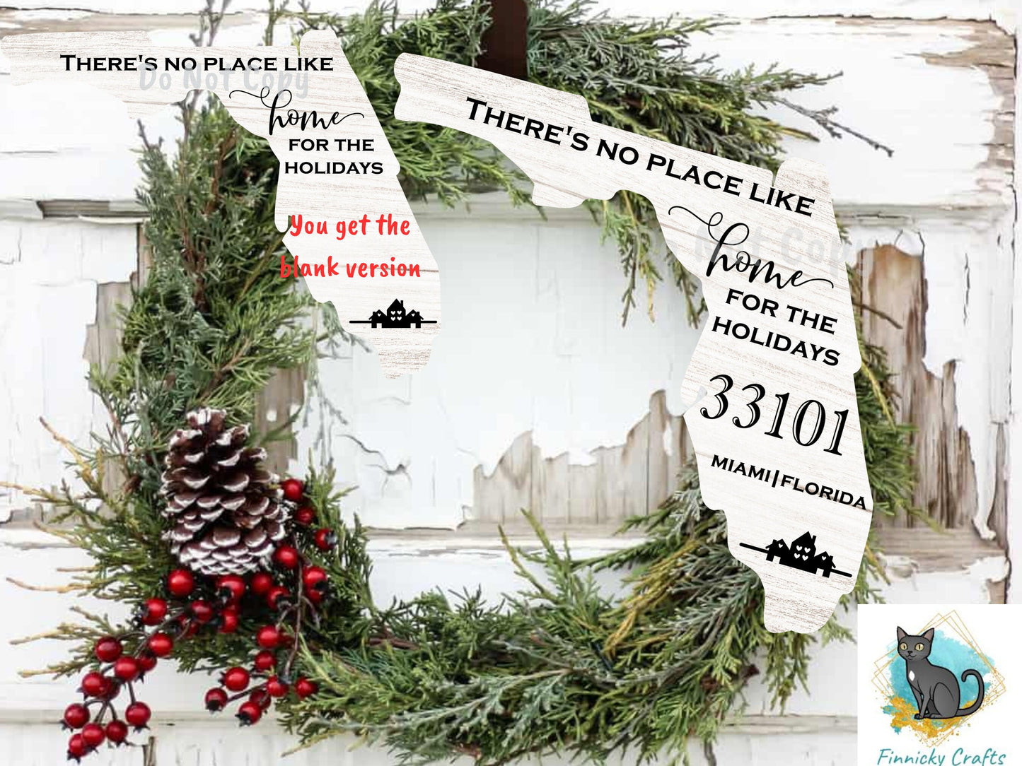 Customizable Florida State Shape, Home for the Holidays, Zip Code, Sublimation, PNG, Digital Download, Door Hanger, Decoration, Ornament