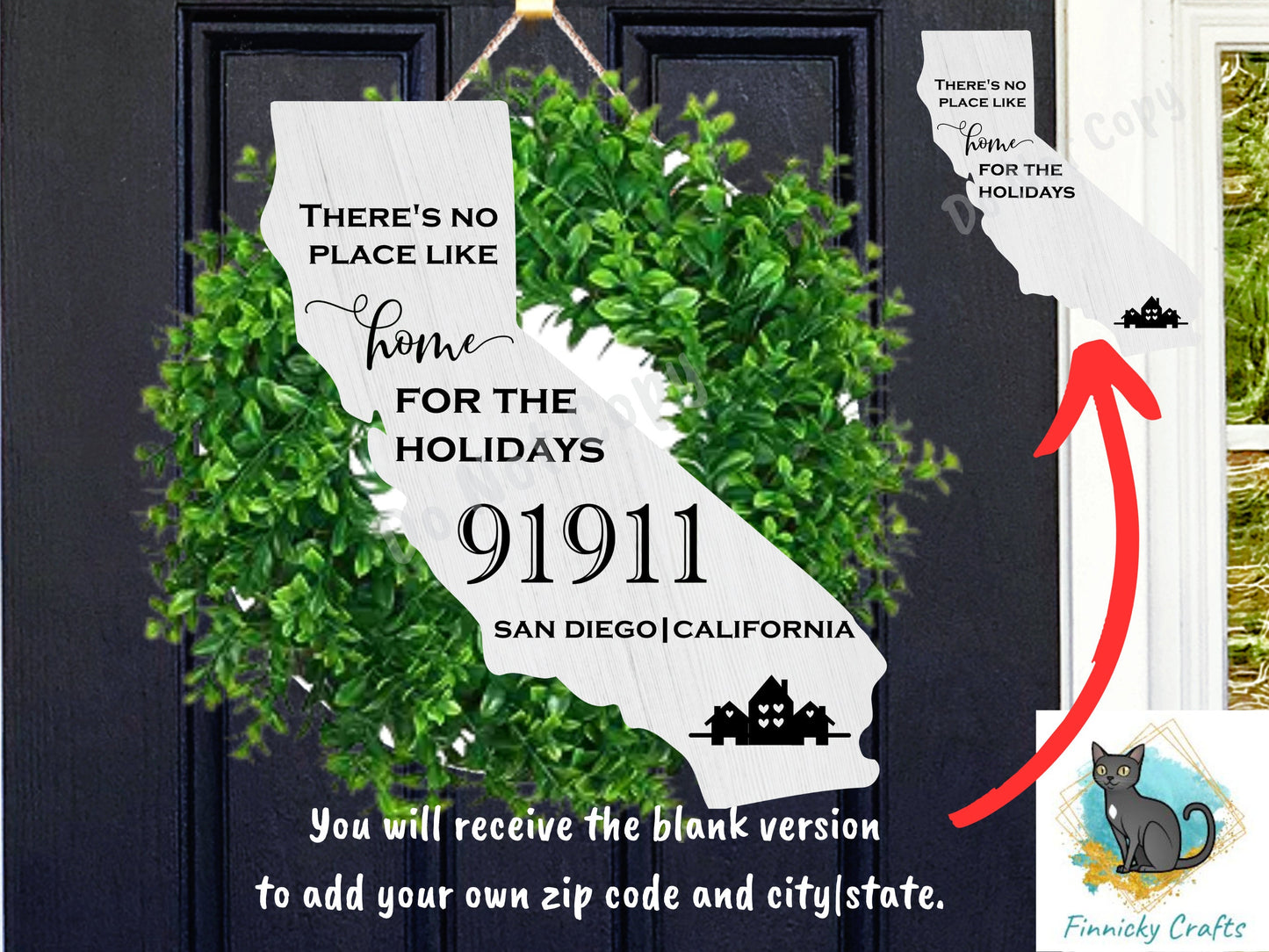 Customizable California State Shape, Home for the Holidays, Zip Code, Sublimation, PNG, Digital Download, Door Hanger, Ornament