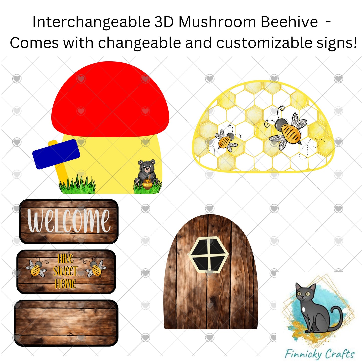 Interchangeable Mushroom, Beehive, Bees, Mushroom Design, 3d Mushroom Decor, Gnome Mushroom