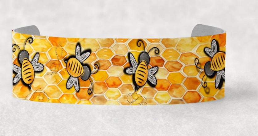 Bees and Beehive , Bracelet Cuff Sublimation Designs - Small, Medium, Large PNG files - Jewelry