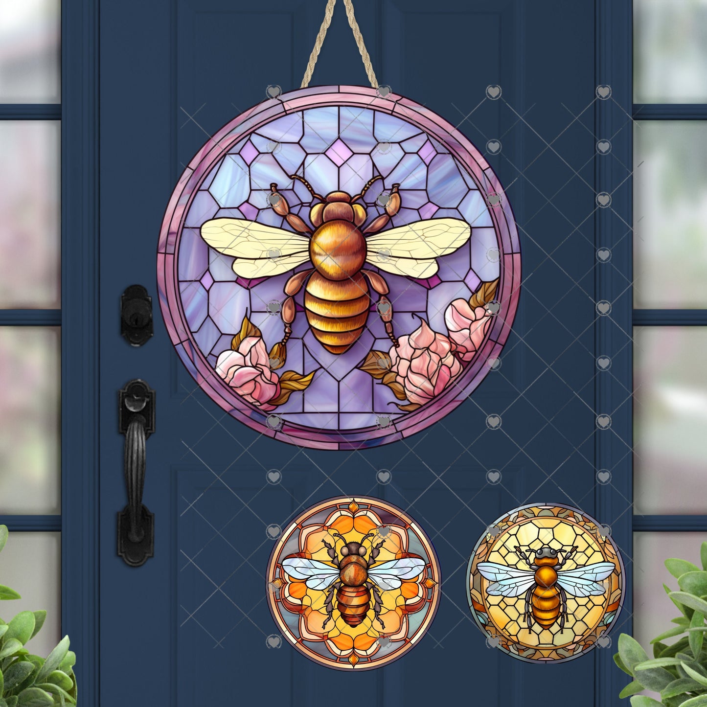 Round Circle Shaped Earrings, Stained Glass, Bees, PNG, Sublimation Design, Digital Download, Sign , Keychain / Badge Reel, Decor