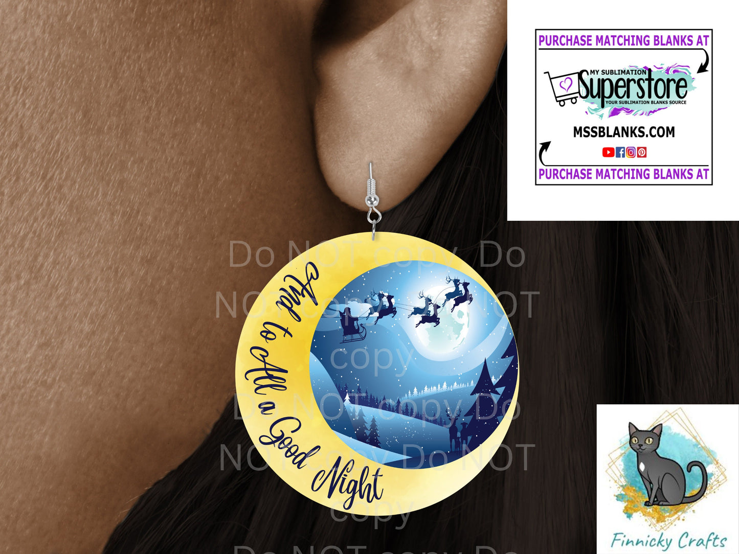 And to all a good night, Round Christmas Sign PNG, Digital Download for Sublimation, Door Hanger, Earrings, Ornament, Badge Reel, Keyring