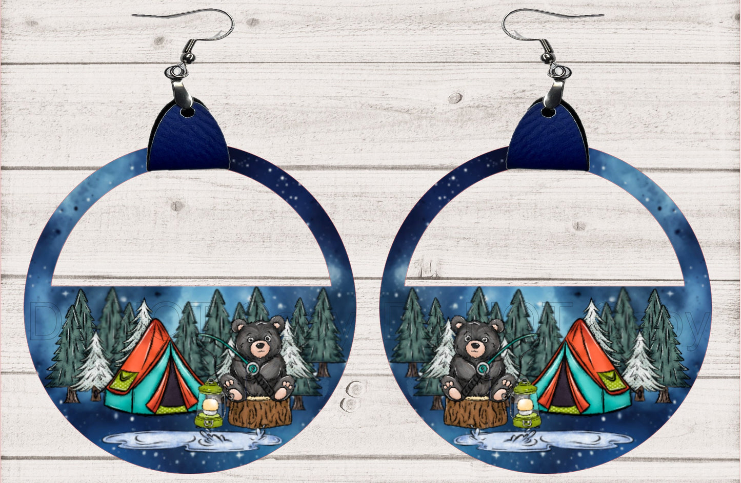 Leather Half-Circle Camping Earrings PNG, Spring Earring Design, Sublimation Leather Earring.