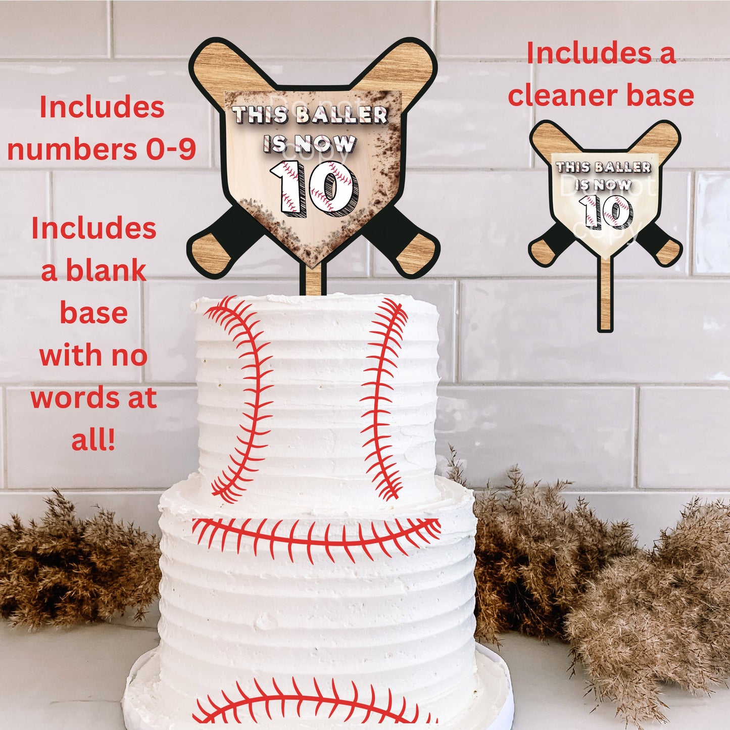 Birthday Baseball Cake Topper Bundle Sublimation Design, Customizable Cake Topper, Add Age, Includes blank base & numbers 0-9