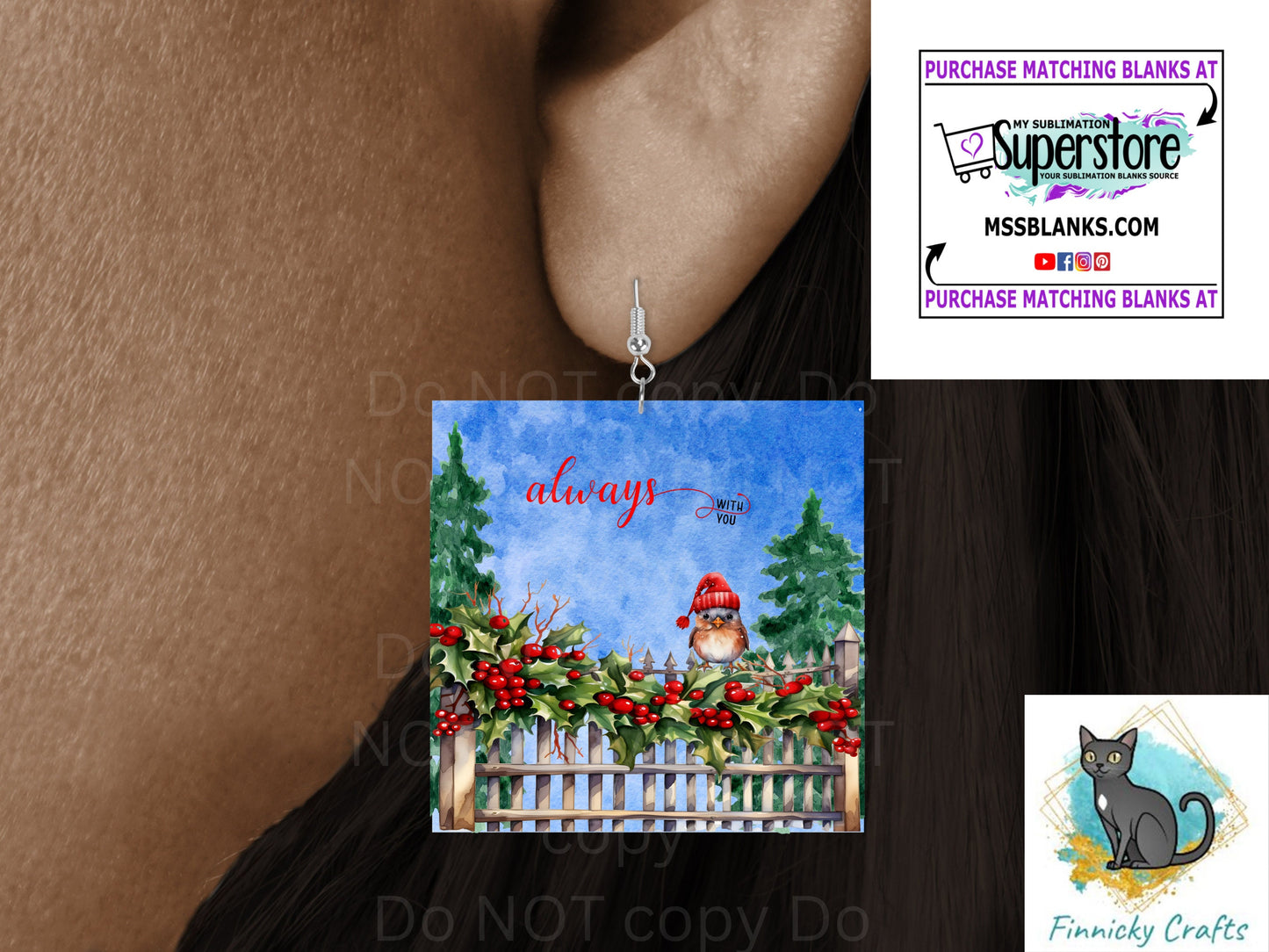 Always with you, Square Christmas Sign PNG, Digital Download for Sublimation, Door Hanger, Earrings, Ornament, Badge Reel, Keyring