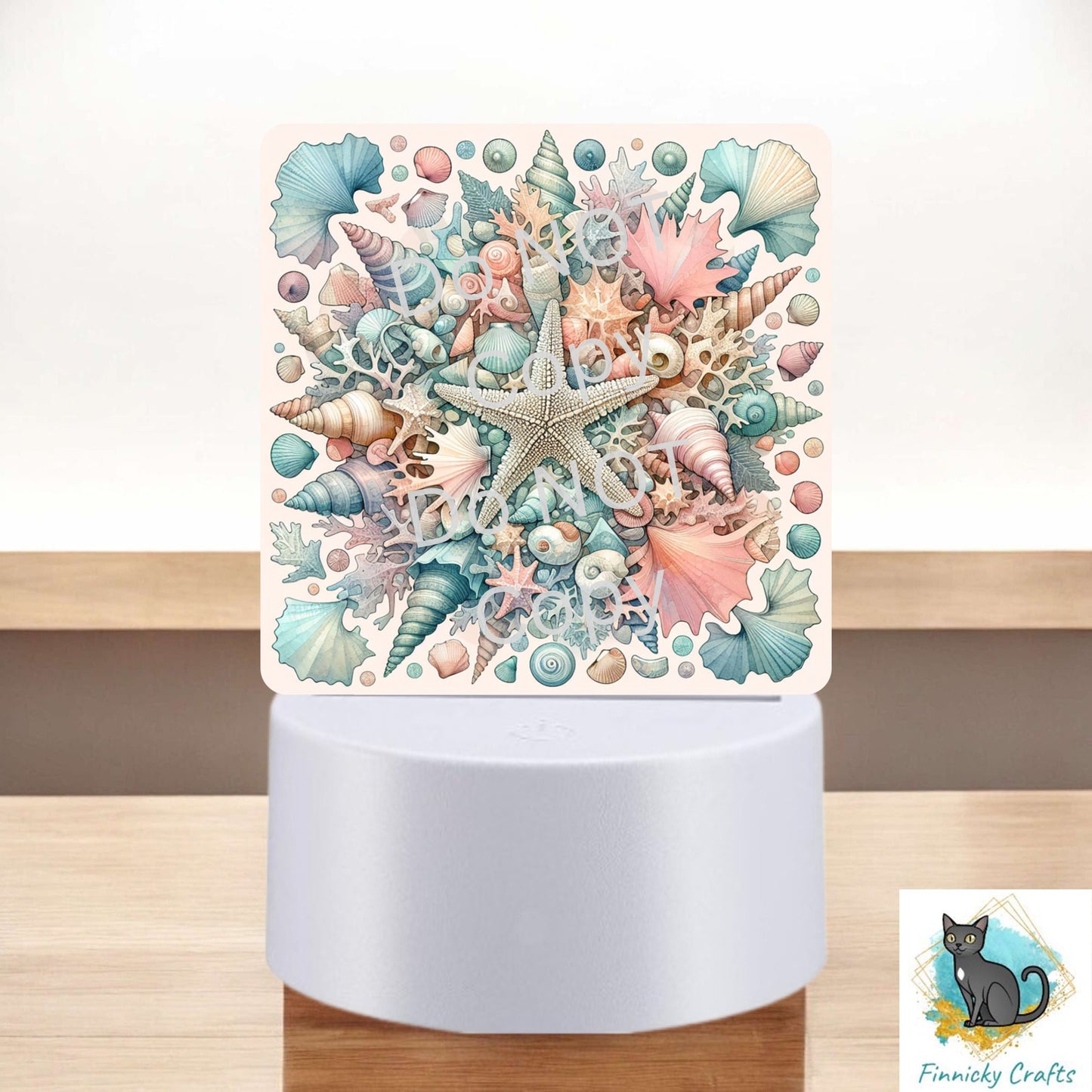 Acrylic Light Base Sublimation Design, Night light, Digital Download - Pastel, Seashells, Sandy Beach - Square Shape