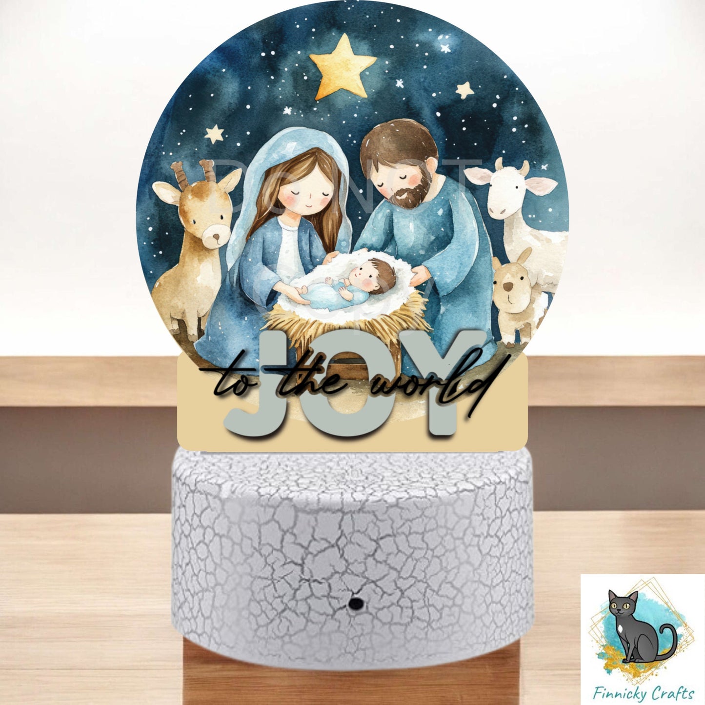 Nativity Round Light Base, Nightlight, Decoration, Sublimation, Digital, PNG, Design, Download, Baby Jesus, Joy to the World, Mary, Joseph