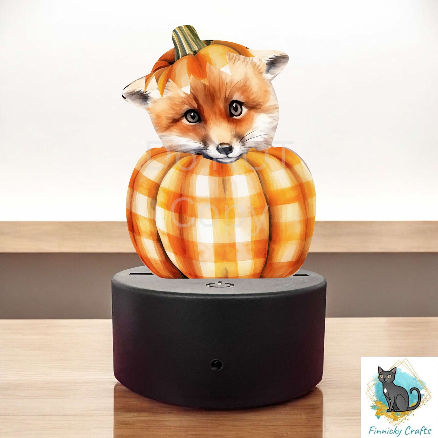 Fox in Pumpkin png - Sublimation Designs - Acrylic Light Base - Halloween Decor - Plaid Pumpkin, Night Light