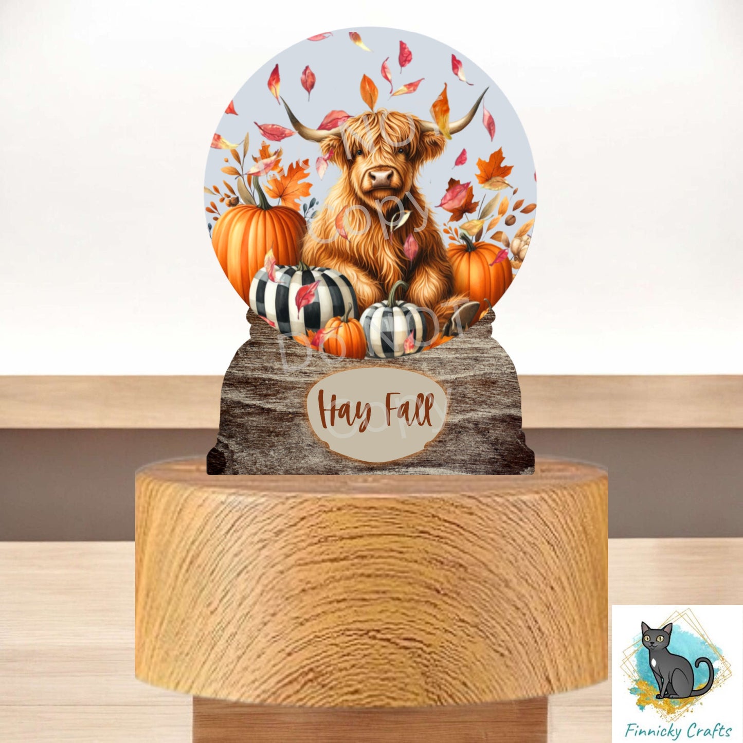Fall Light Base, Snow Globe Cow, Sublimation Design PNG, Pumpkins, Highland cow, Pumpkins, falling autumn leaves, Words and blank