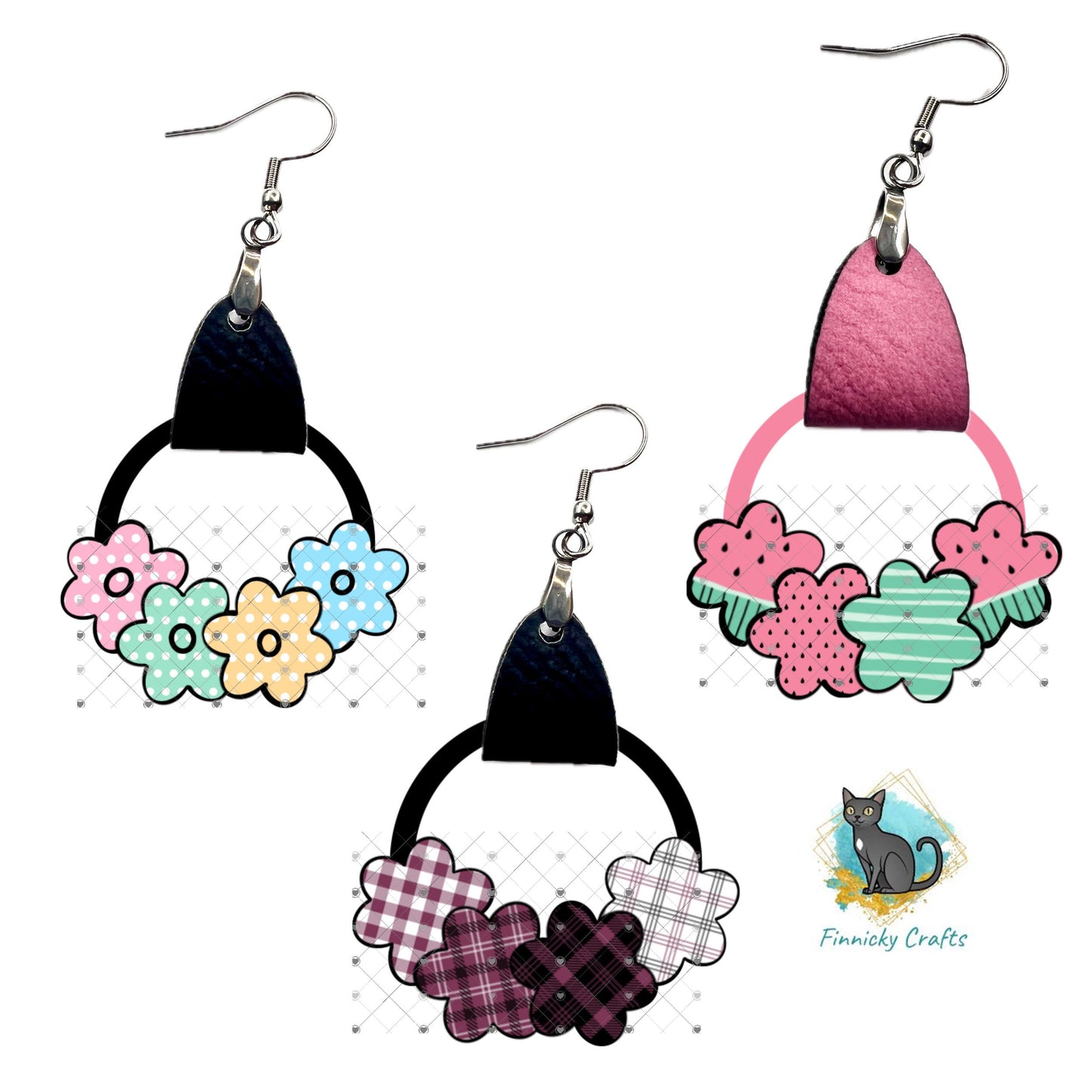 Leather flower Earrings Bundle Sublimation, Digital, PNG, Design, Download