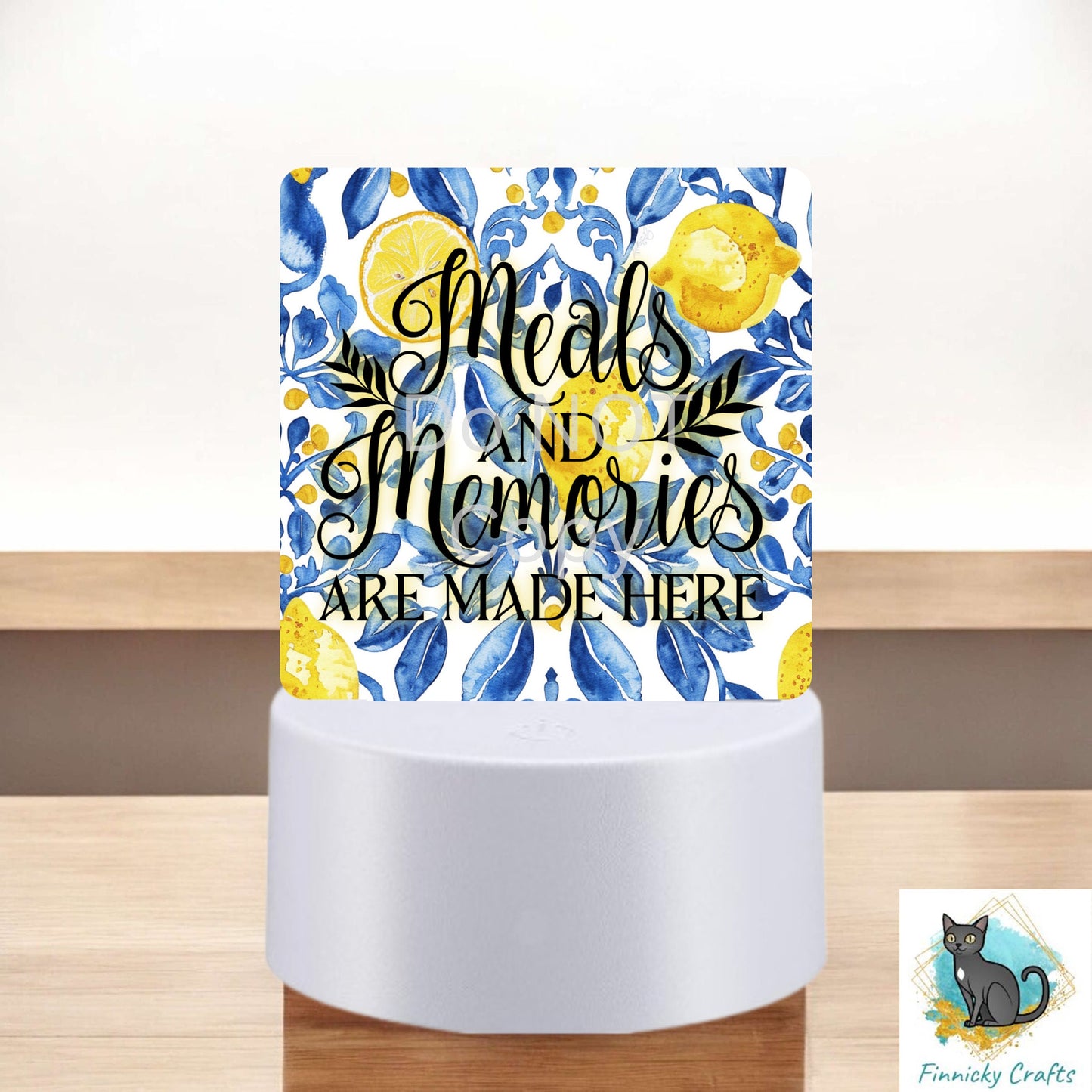 Mediterranean tiles and lemons png - Sublimation Designs - Square Acrylic - Light Base - Home Decor - Night Light - Kitchen - Words & blank