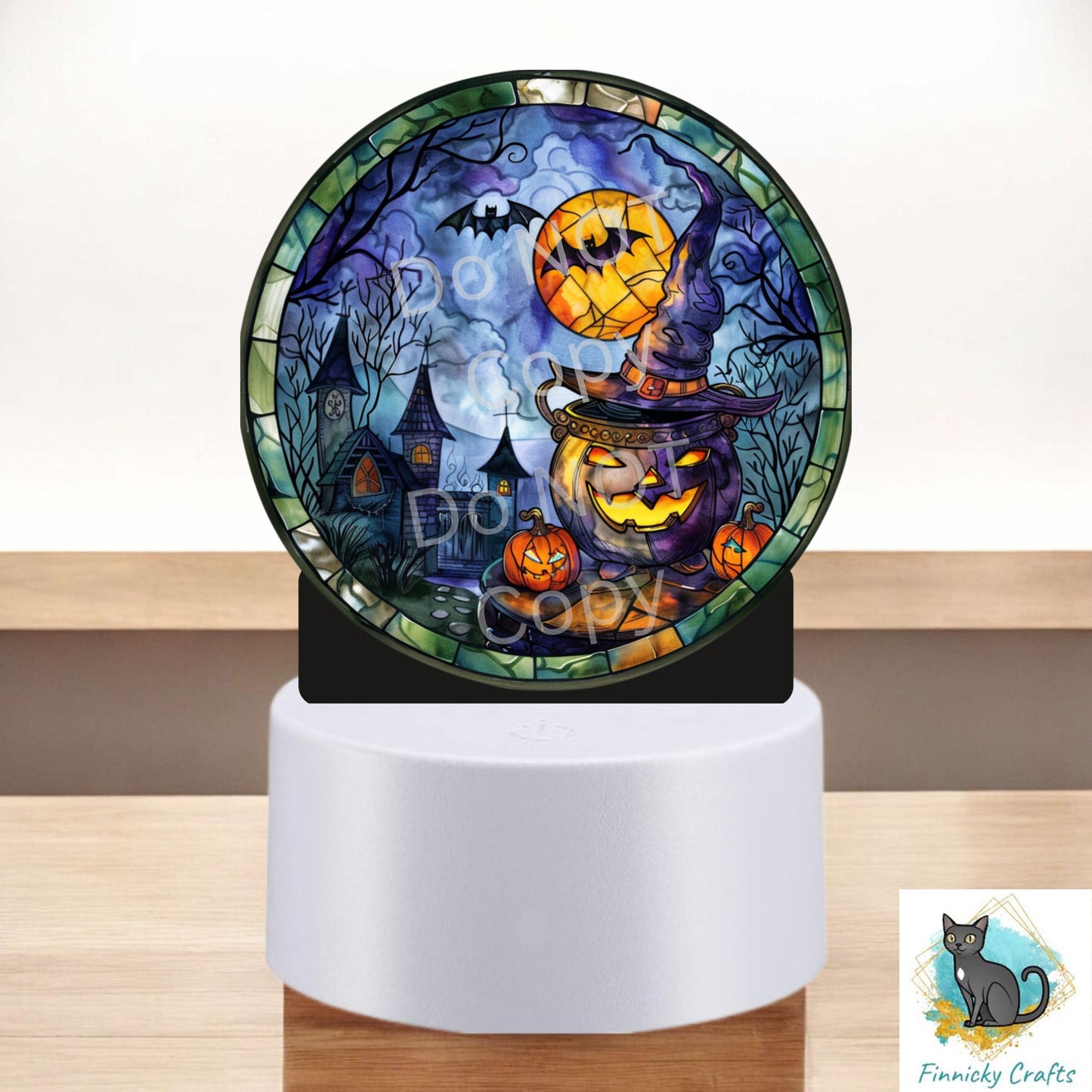 Halloween Scene png - Stained Glass - Sublimation Designs - Acrylic Light Base - Halloween Decor -Pumpkin Cauldron - Night Light
