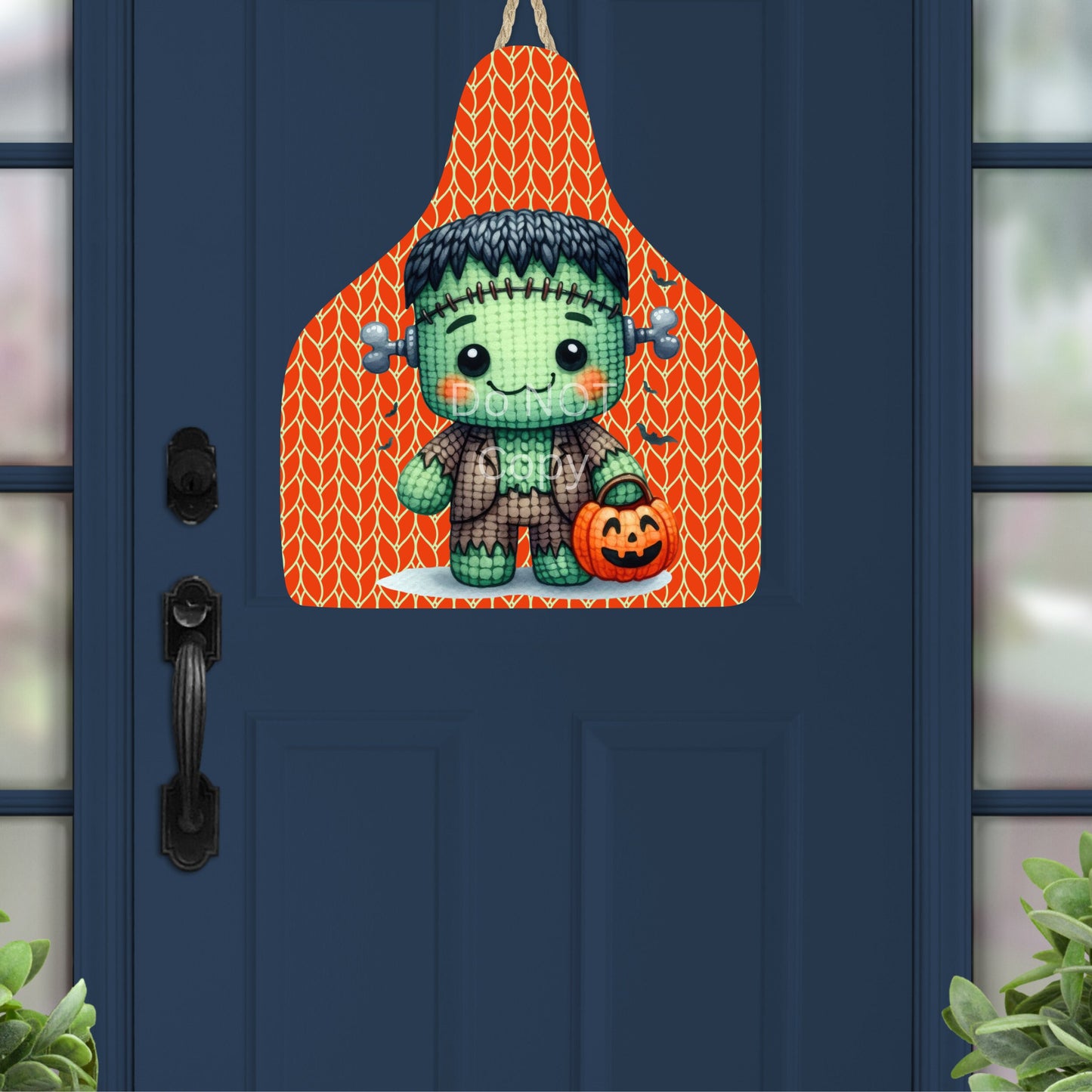 Halloween Cow Tag Shape Bundle png - Sublimation Designs Wall Hanger - Earring Png - Crochet-look Monsters, Frankenstein, Zombies