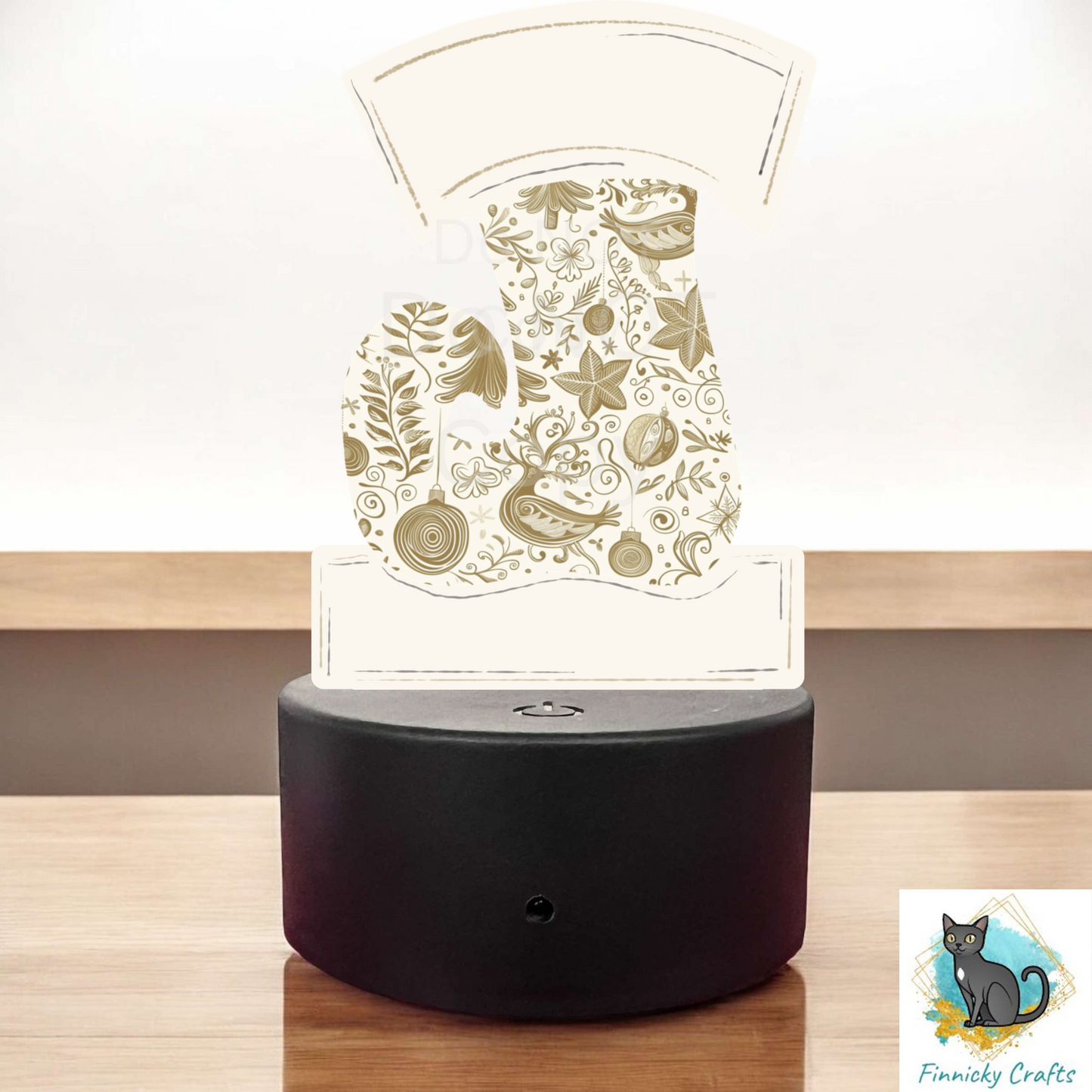 Acrylic Light Base Sublimation Design, Night light, Digital Download - elf stocking - cream, beige, black, gold