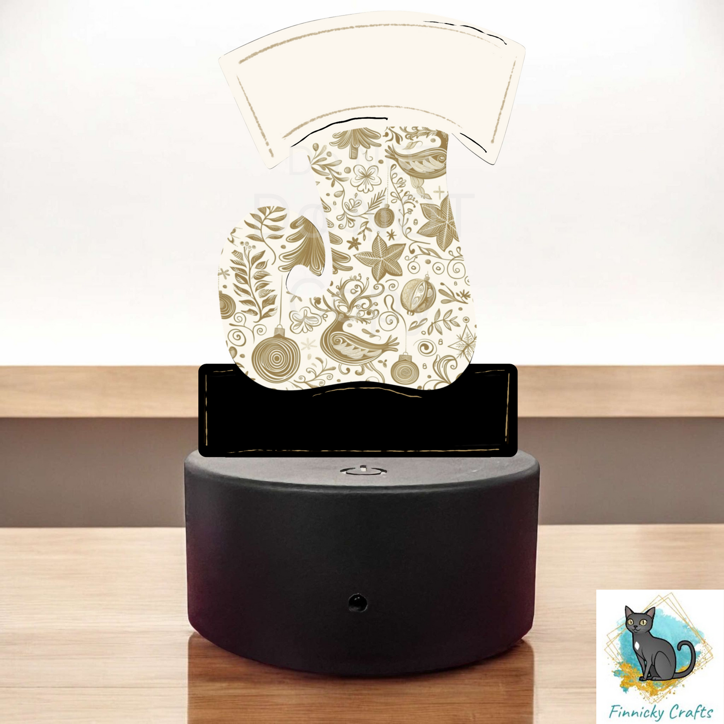 Acrylic Light Base Sublimation Design, Night light, Digital Download - elf stocking - cream, beige, black, gold