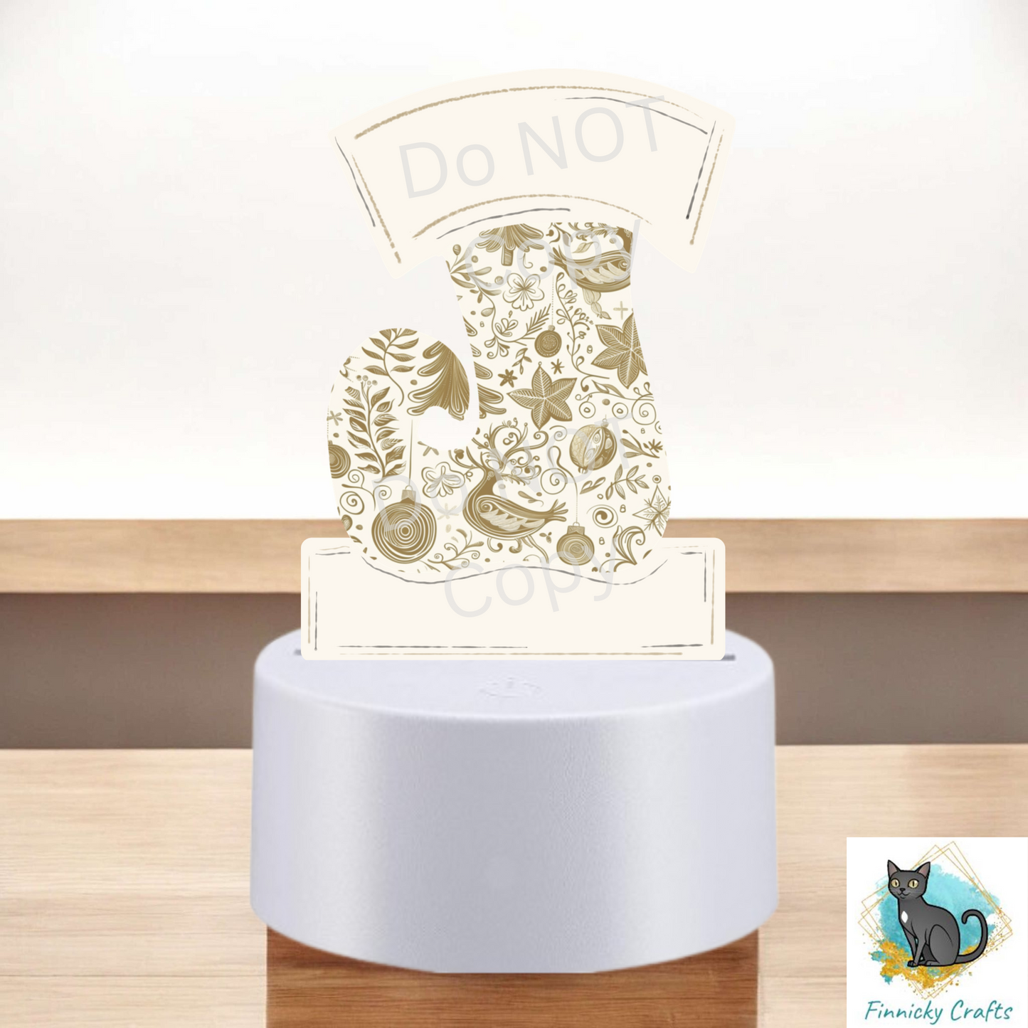 Acrylic Light Base Sublimation Design, Night light, Digital Download - elf stocking - cream, beige, black, gold