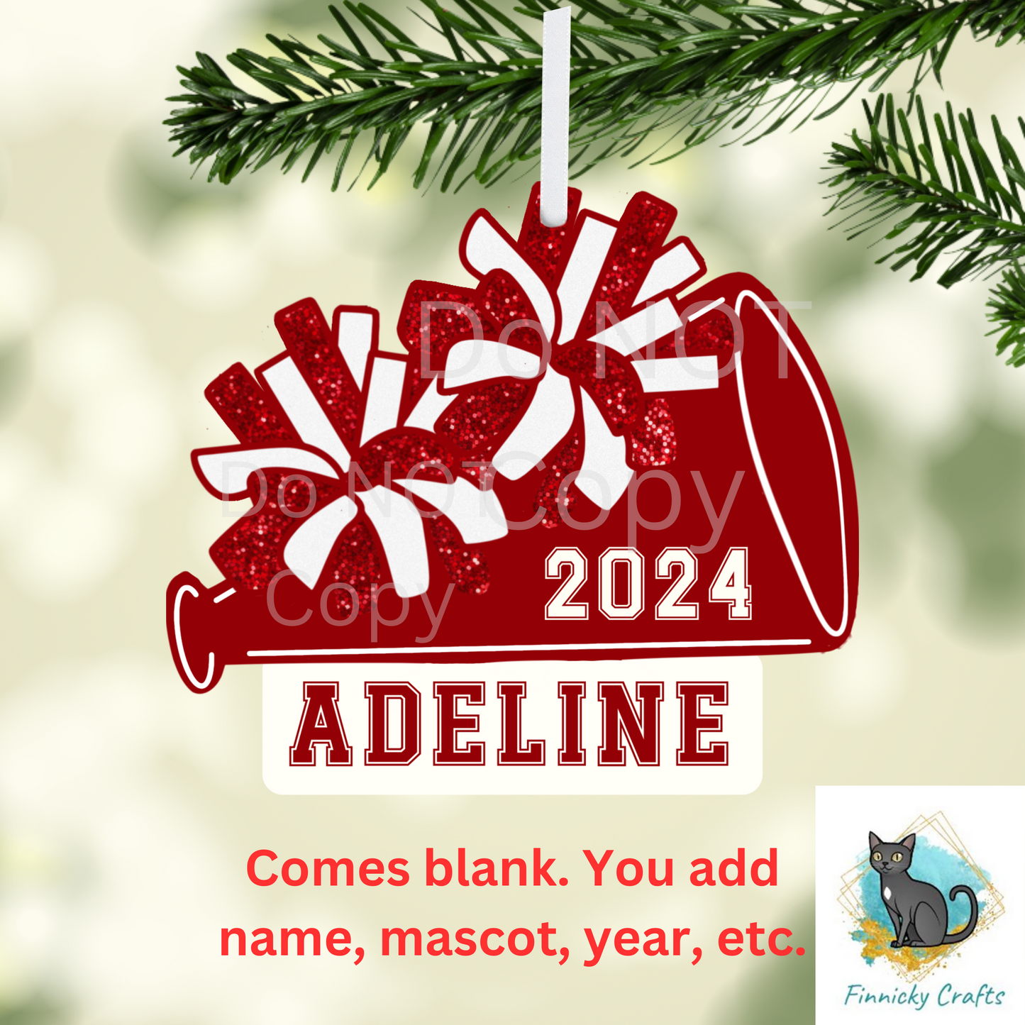 Cheer - Add Personalization- Christmas Ornament Digital File - Add name, mascot, school